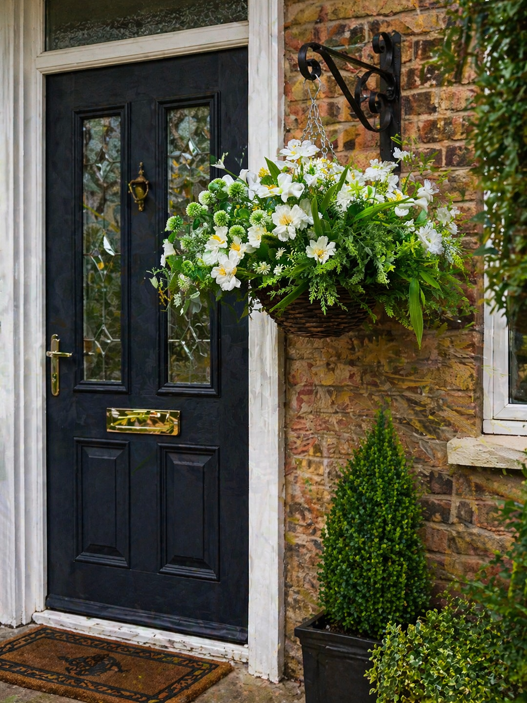 Neutral Artificial Flower Hanging Basket 10 inch
