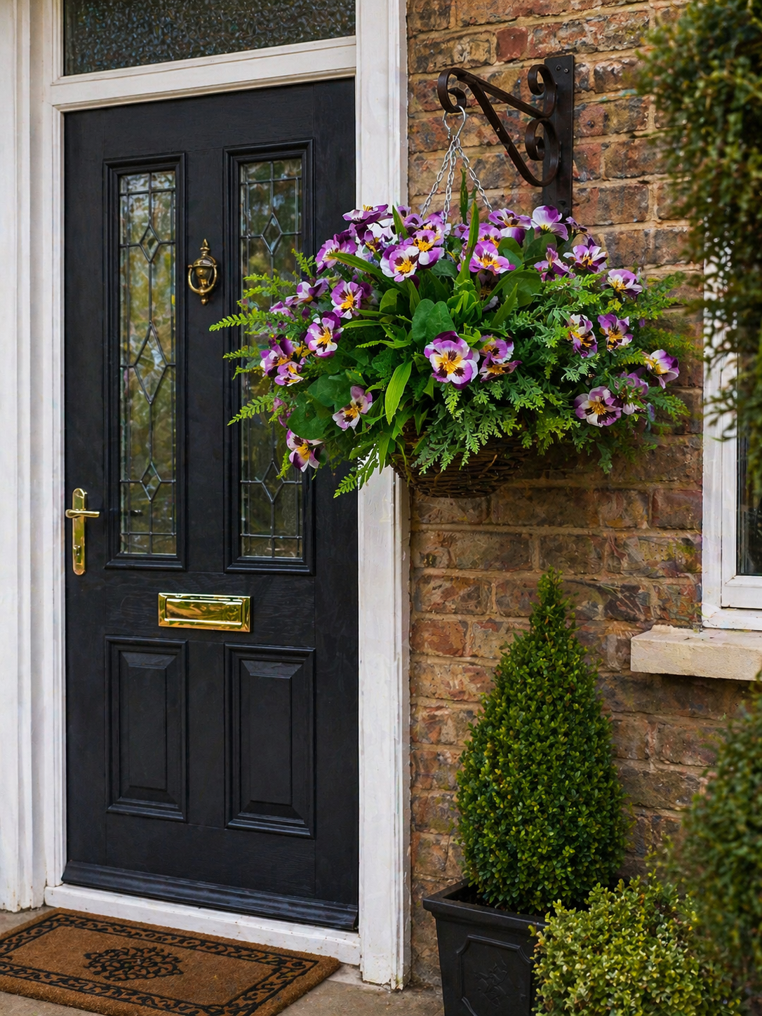 Purple Pansy Artificial Flower Hanging Basket 10 inch
