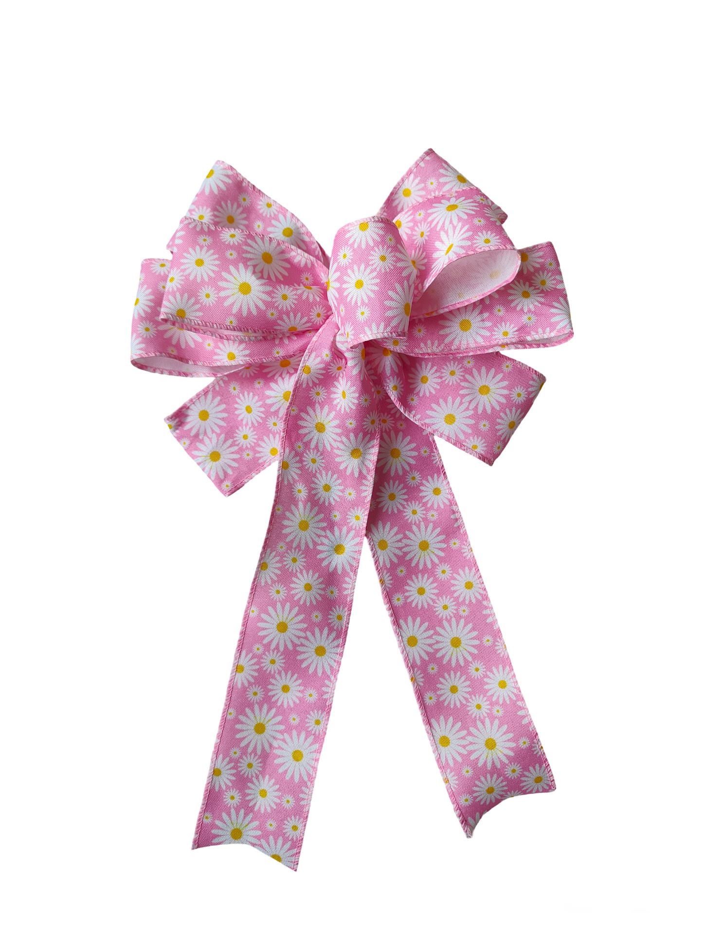 Pink White Daisy Flower Wreath Bow