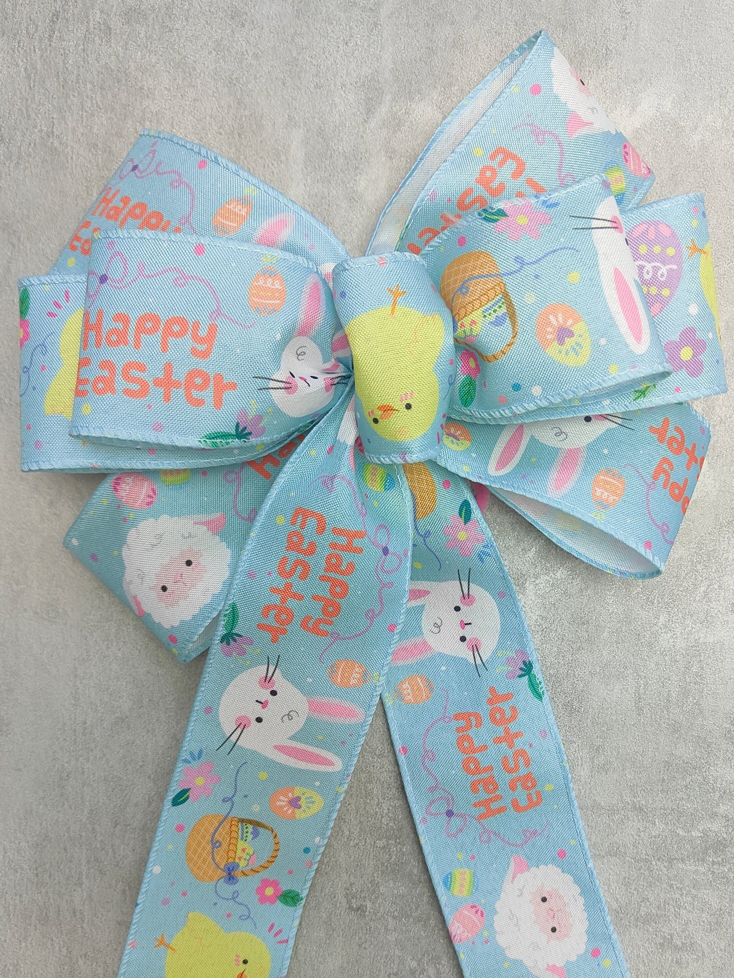 Blue Happy Easter Bunny Bow Wreath Tree Topper