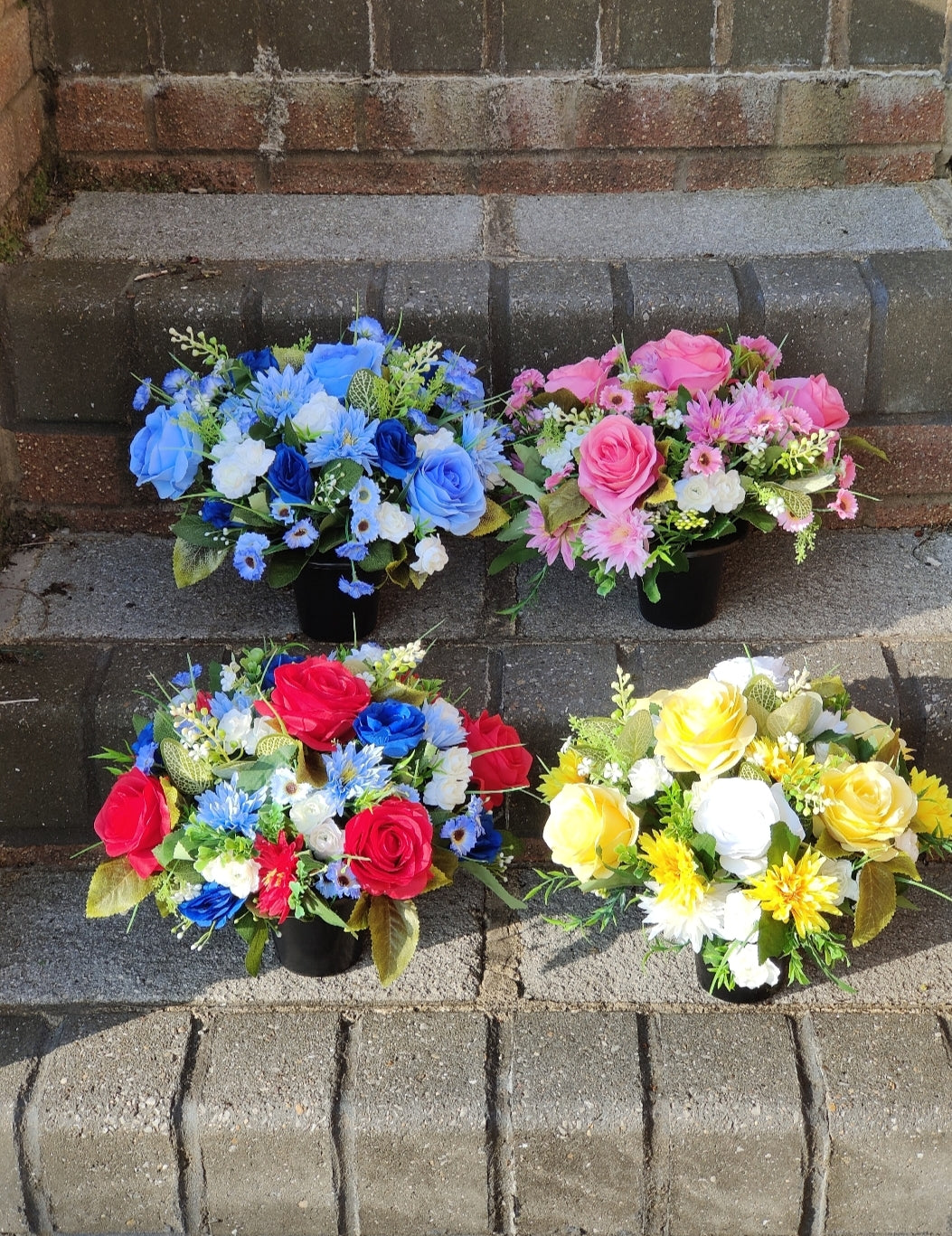 Yellow Artificial Flower Grave Pot Free P&P