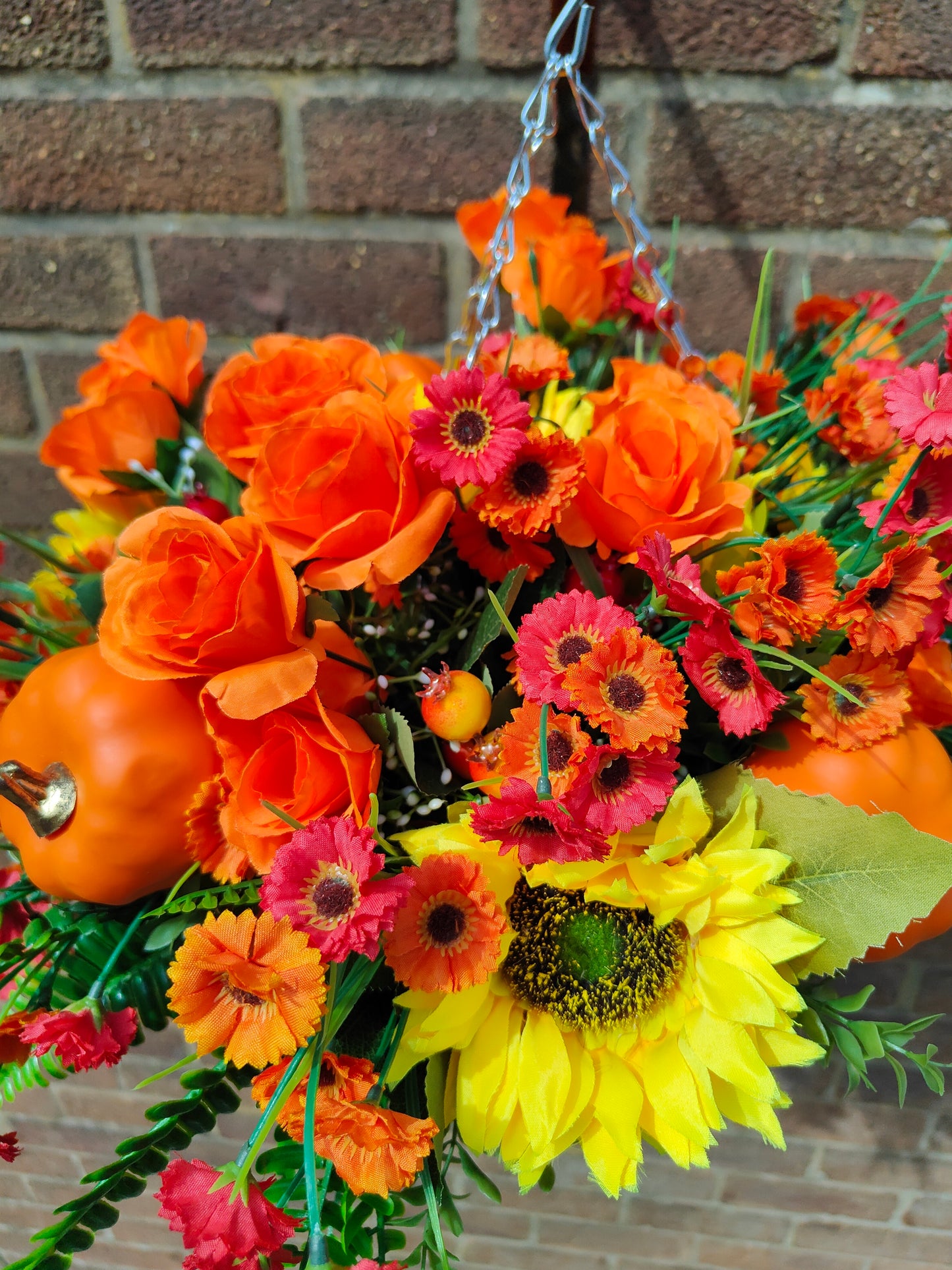 Sunflower Pumpkin Artificial Flower Hanging Basket 10 inch