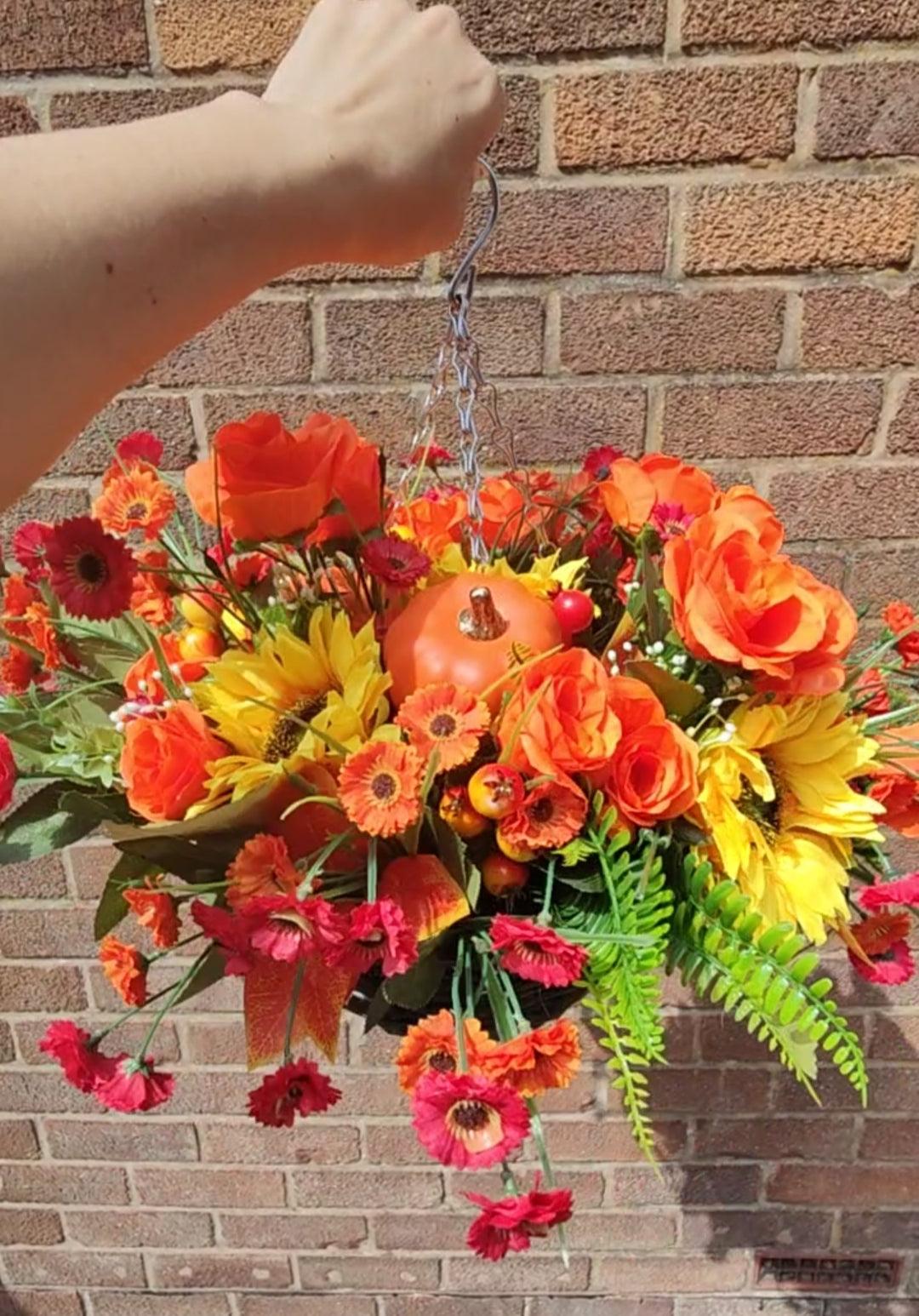 Sunflower Pumpkin Artificial Flower Hanging Basket 10 inch
