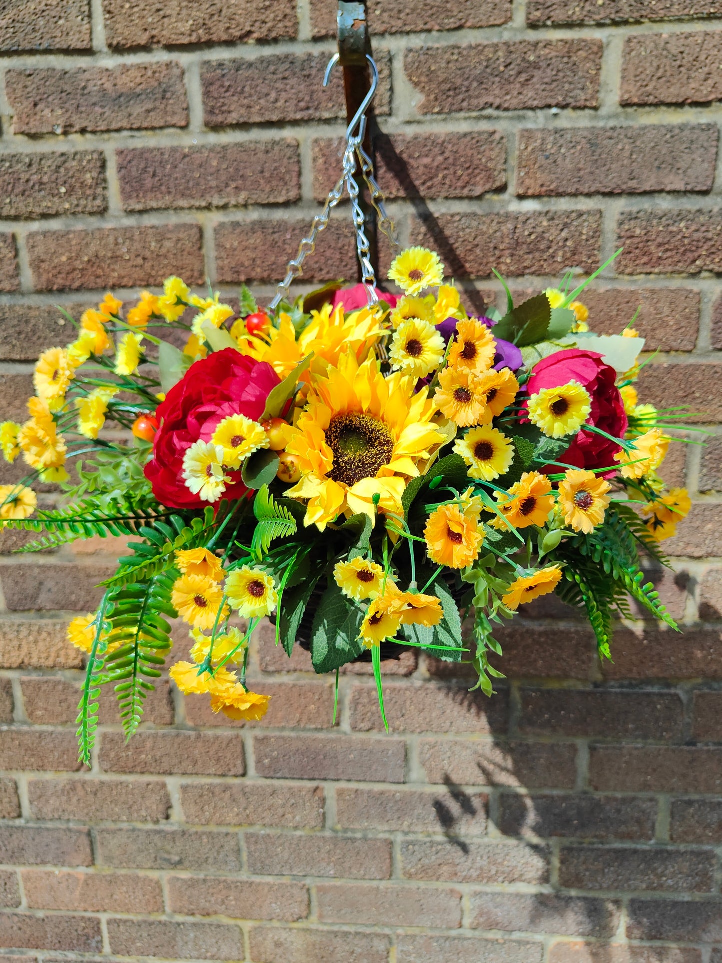 Autumn Sunflower Bright Artificial Flower Hanging Basket 10 inch