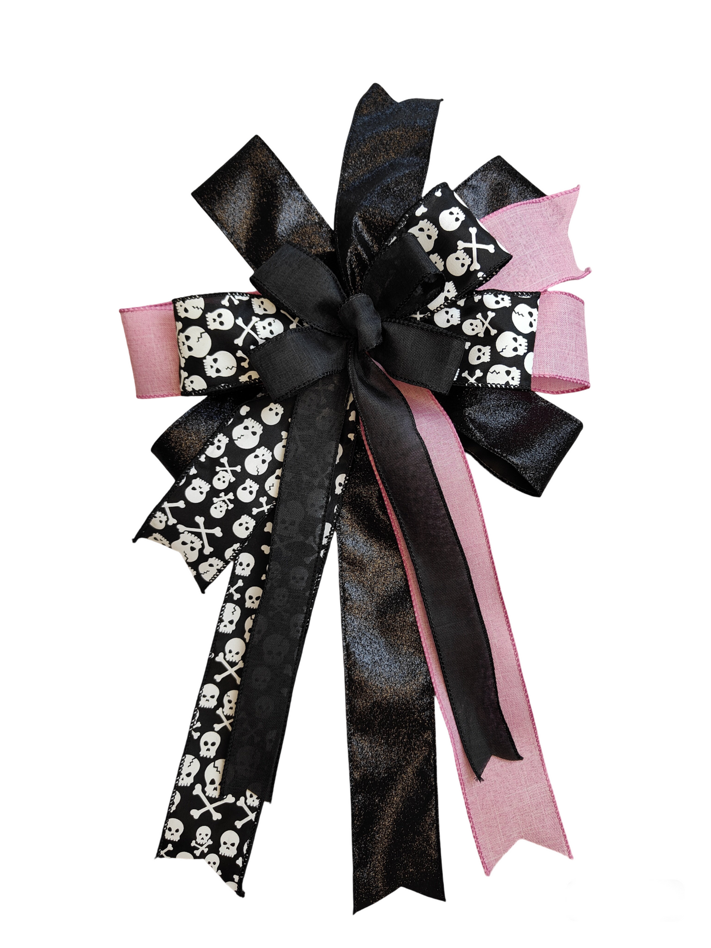 Black Pink Skull Halloween Bow 14 Inch