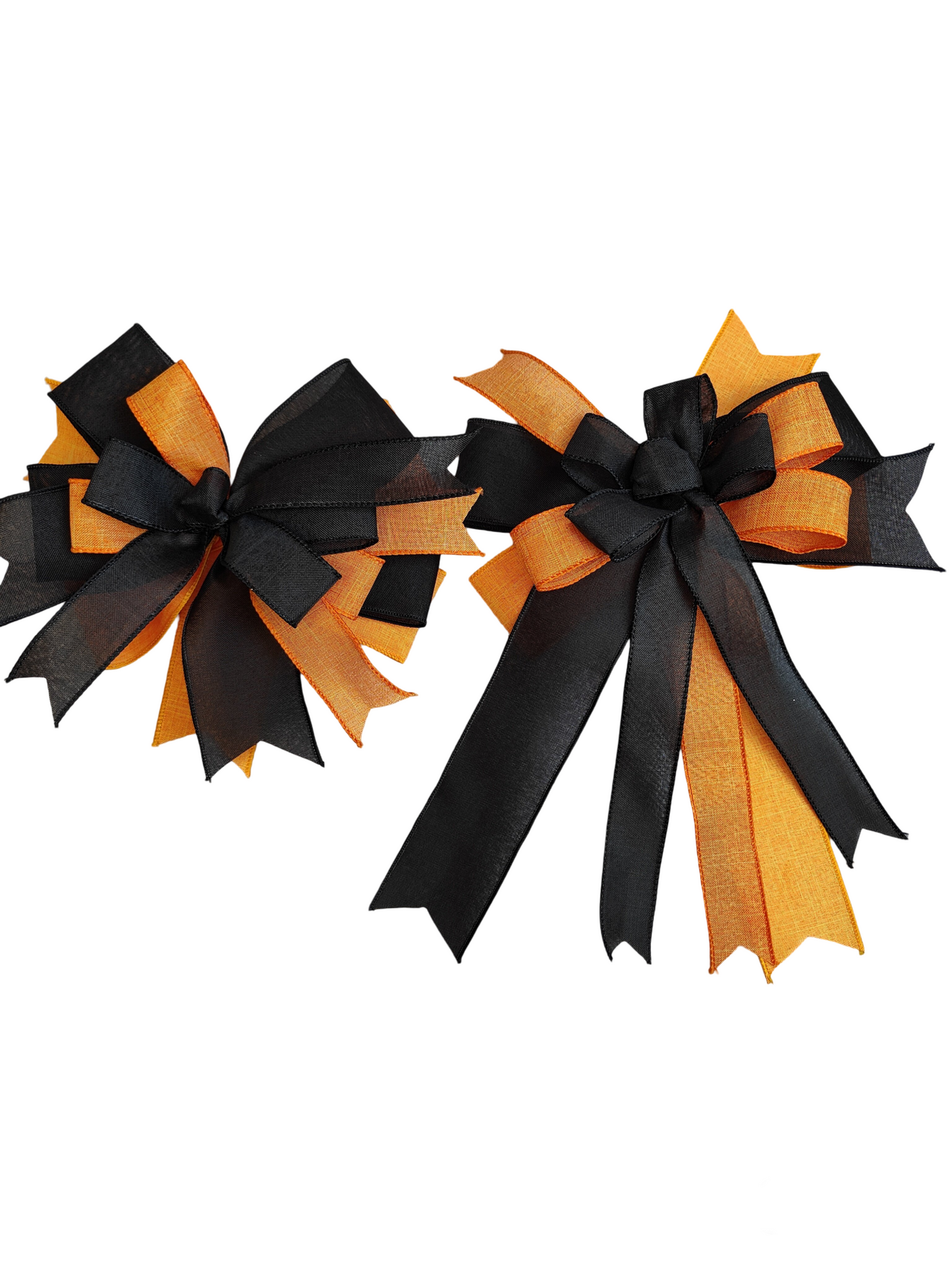 Black and Orange Halloween Bow 10 inch With Tails
