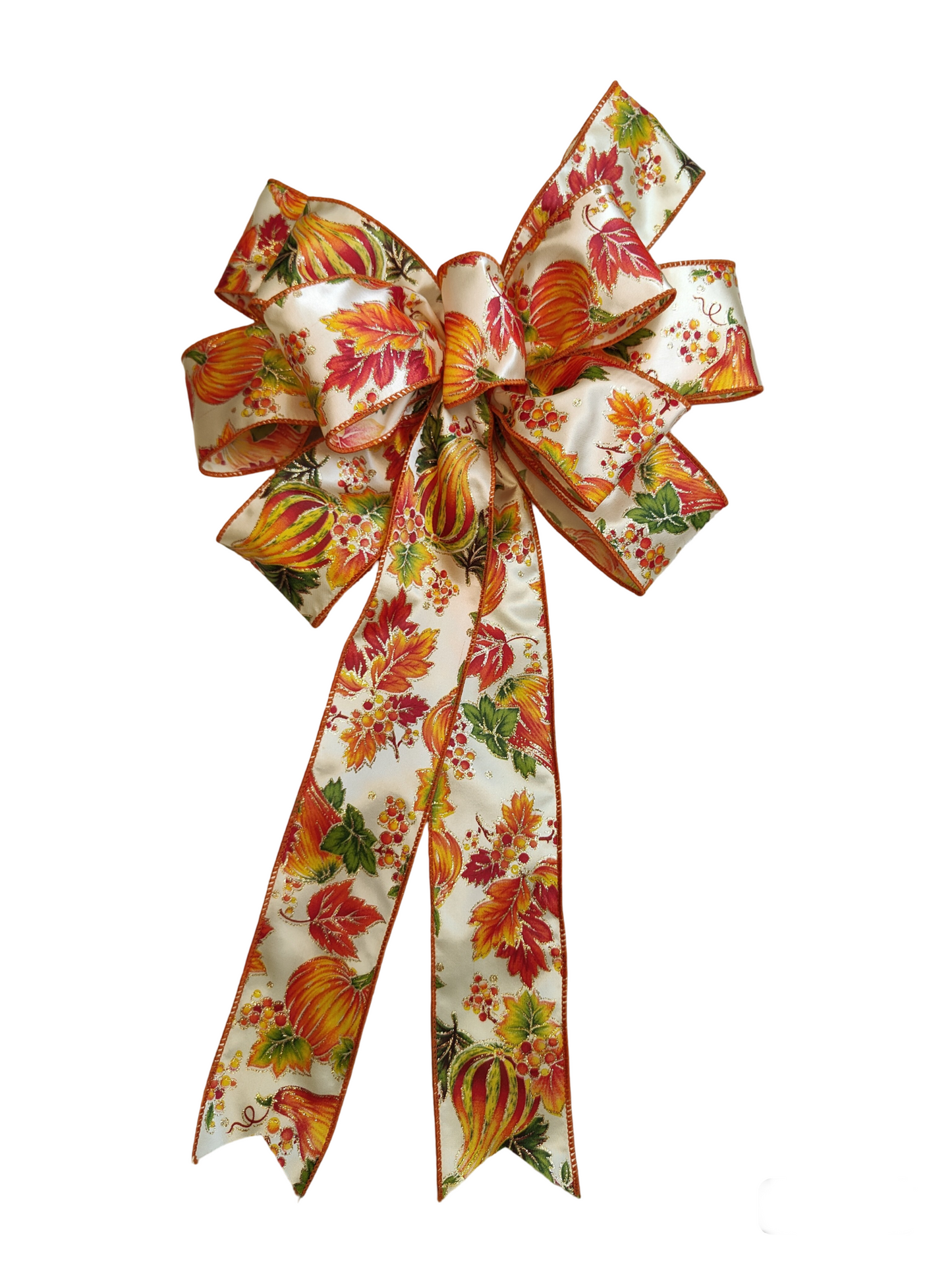 Autumn Leaves Pumpkin Satin Gold Bow Wreath