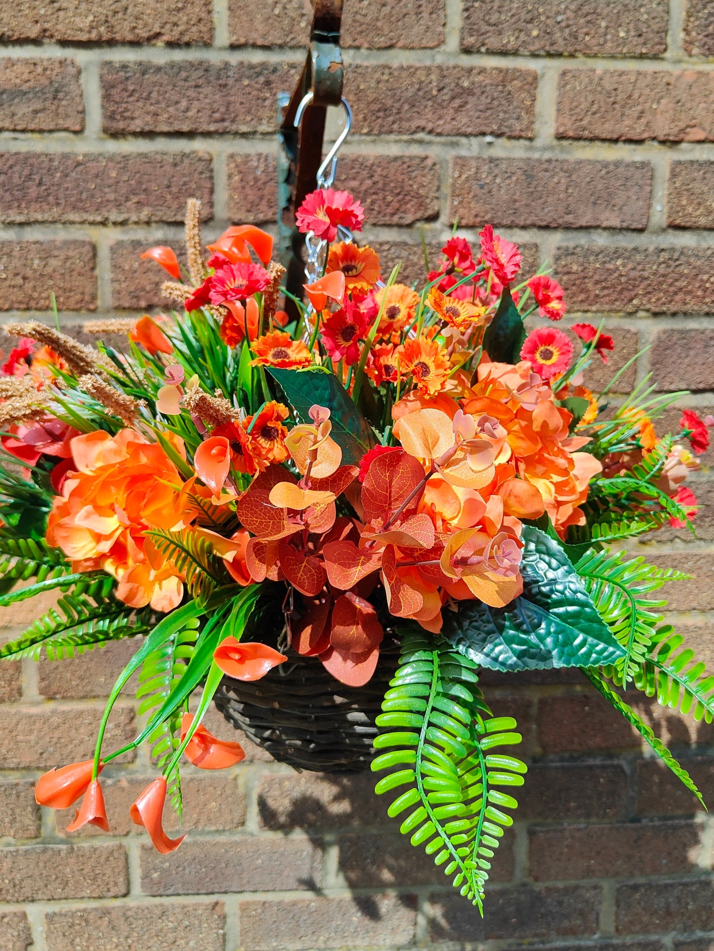 Autumn Orange Colours Artificial Flower Hanging Basket 10 inch