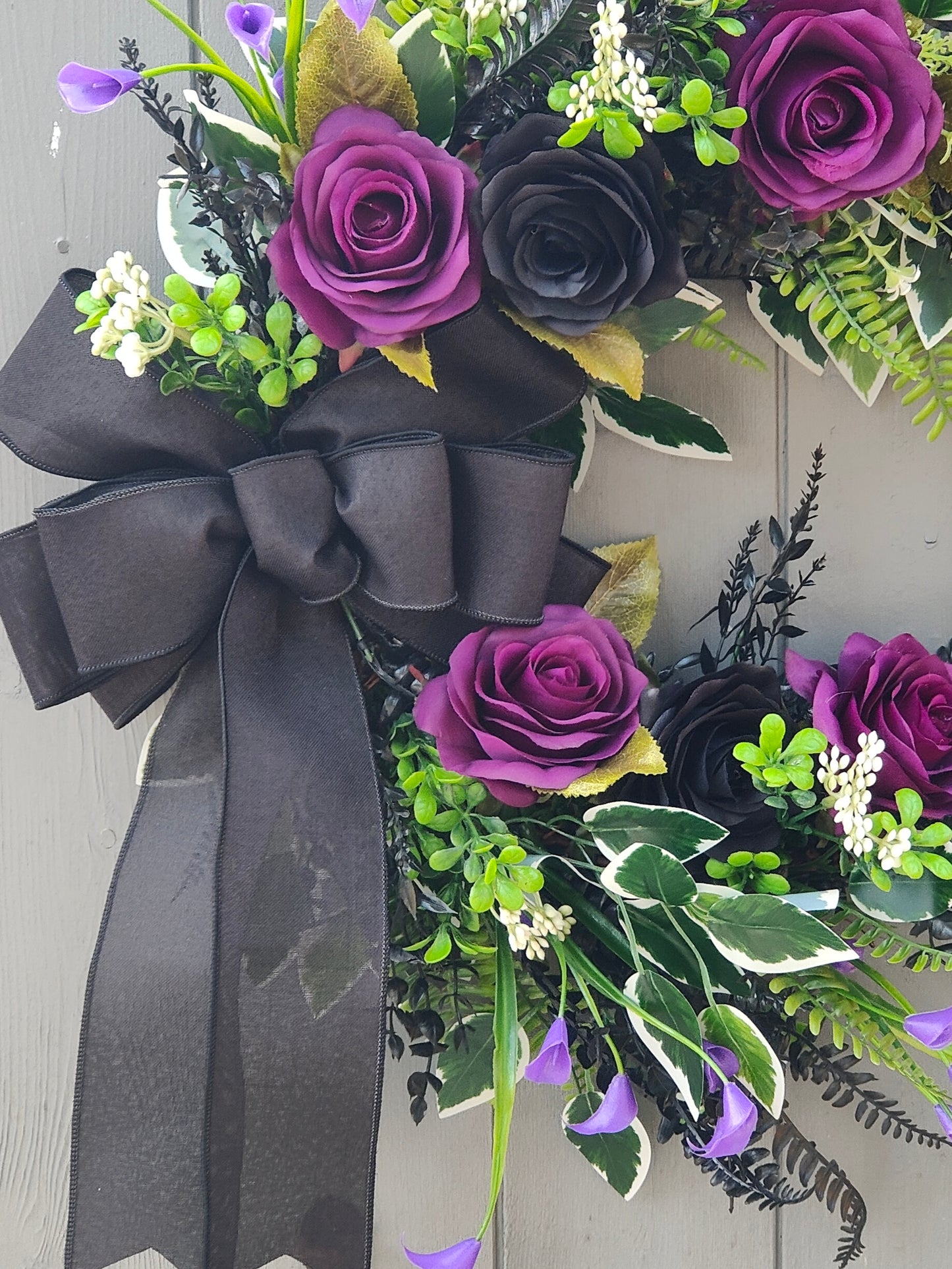 Witchy Black Purple Artificial Flower Wreath