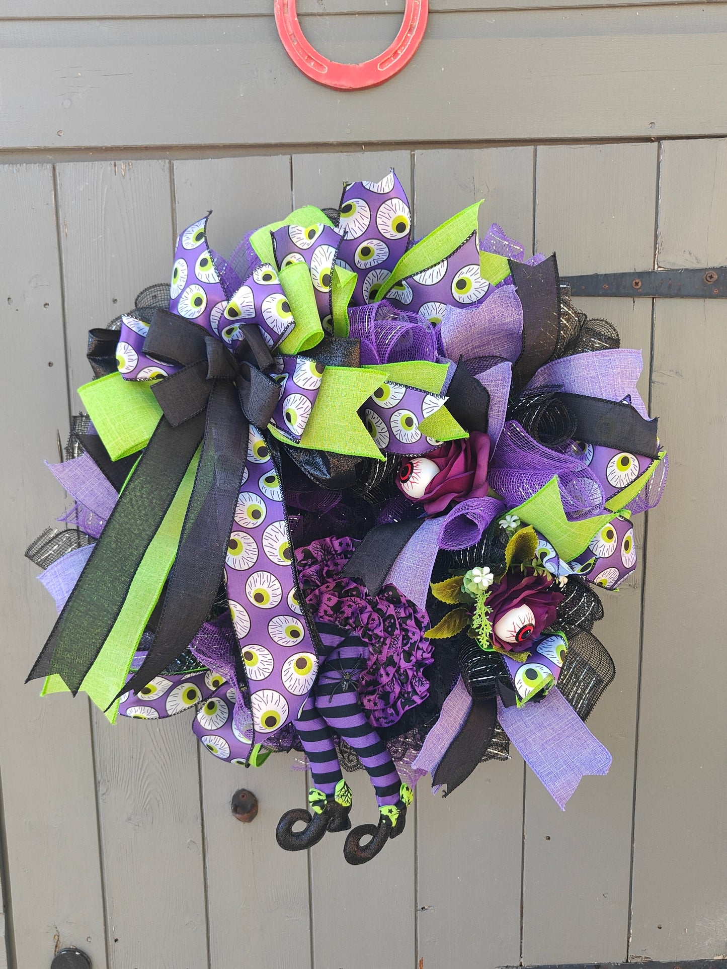Spooky Eyeball Halloween Wreath – Black, Purple & Green Front Door Décor