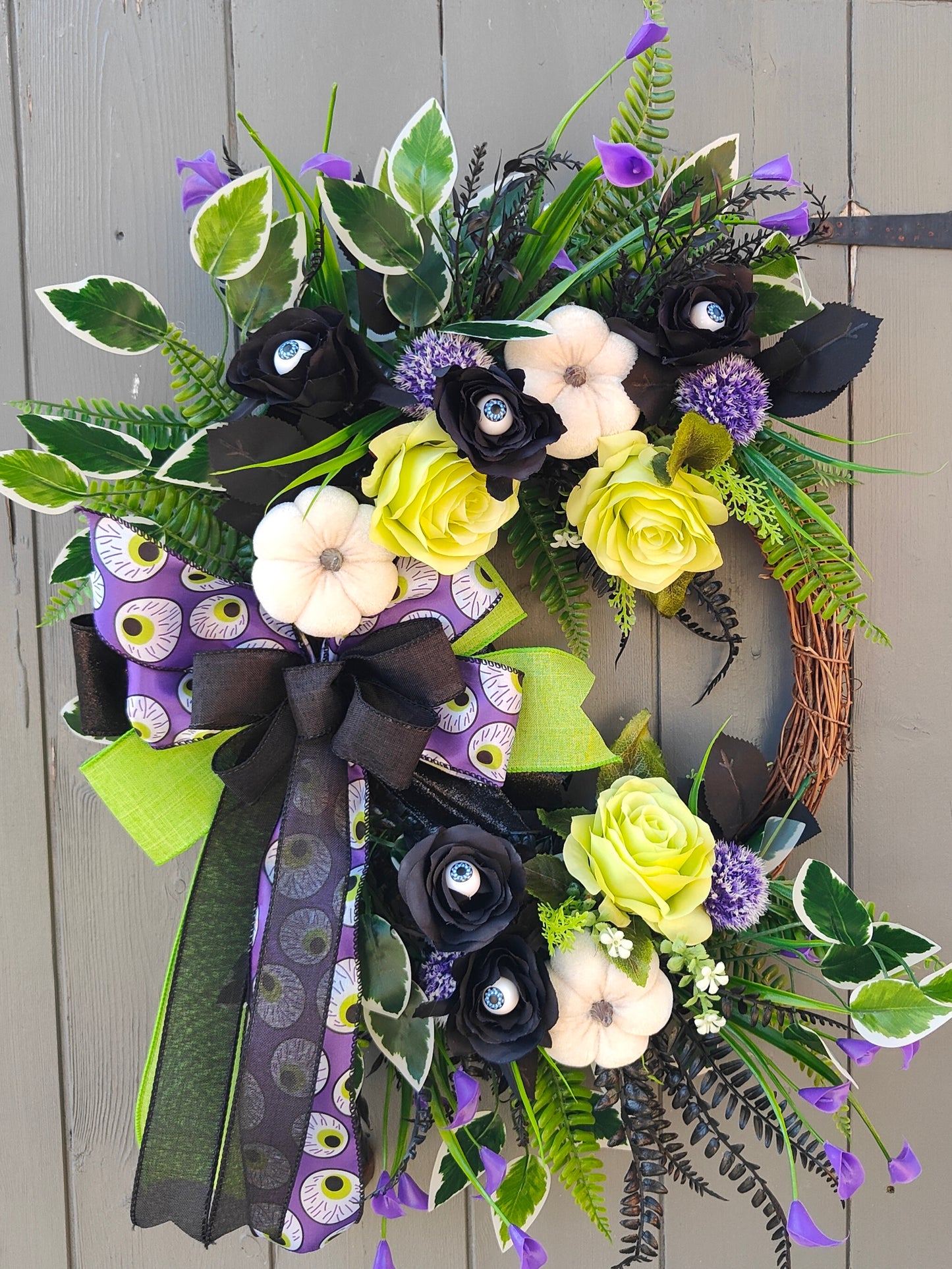 Eyeball Black Purple Green Artificial Flower Wreath