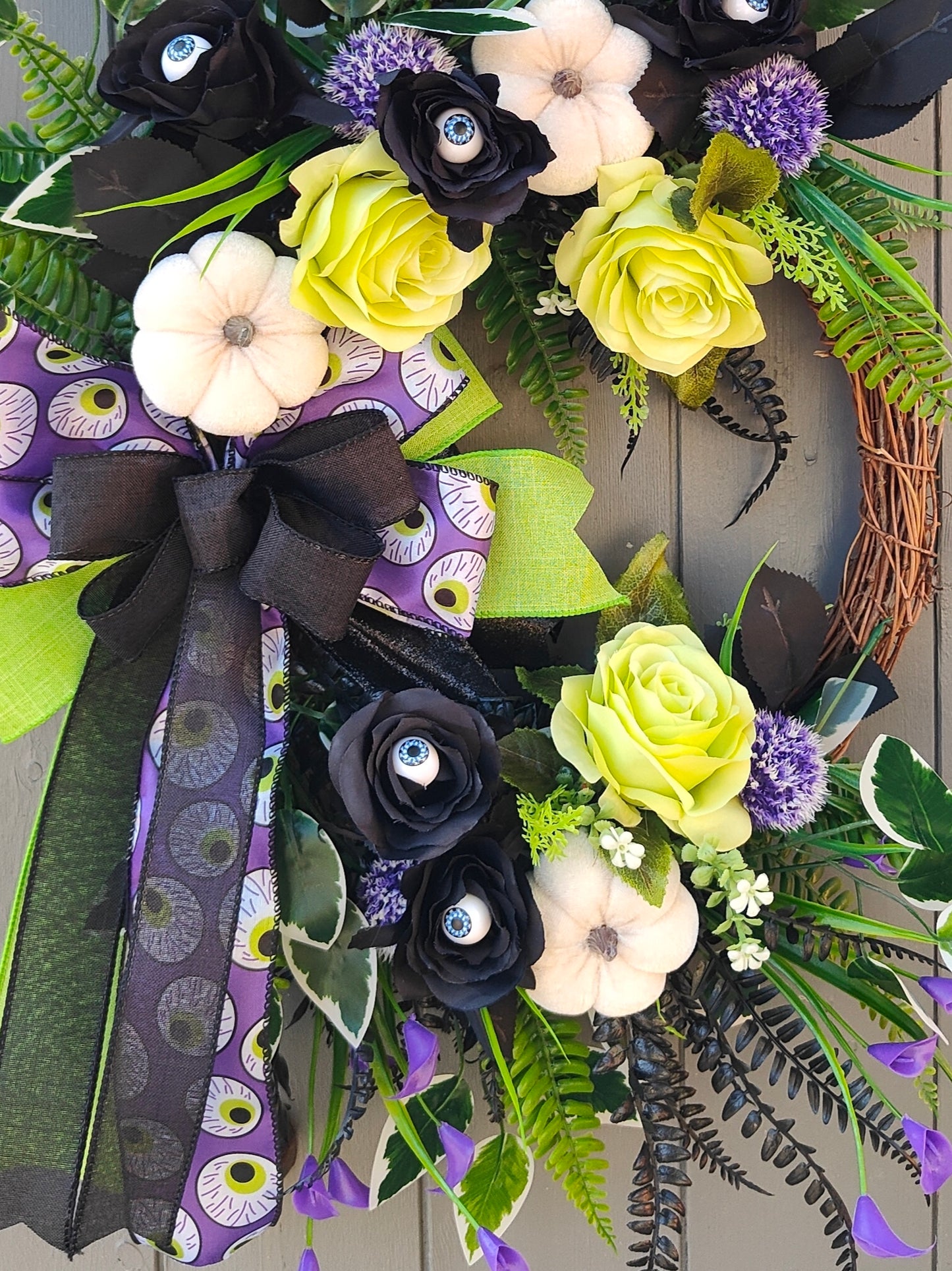 Eyeball Black Purple Green Artificial Flower Wreath