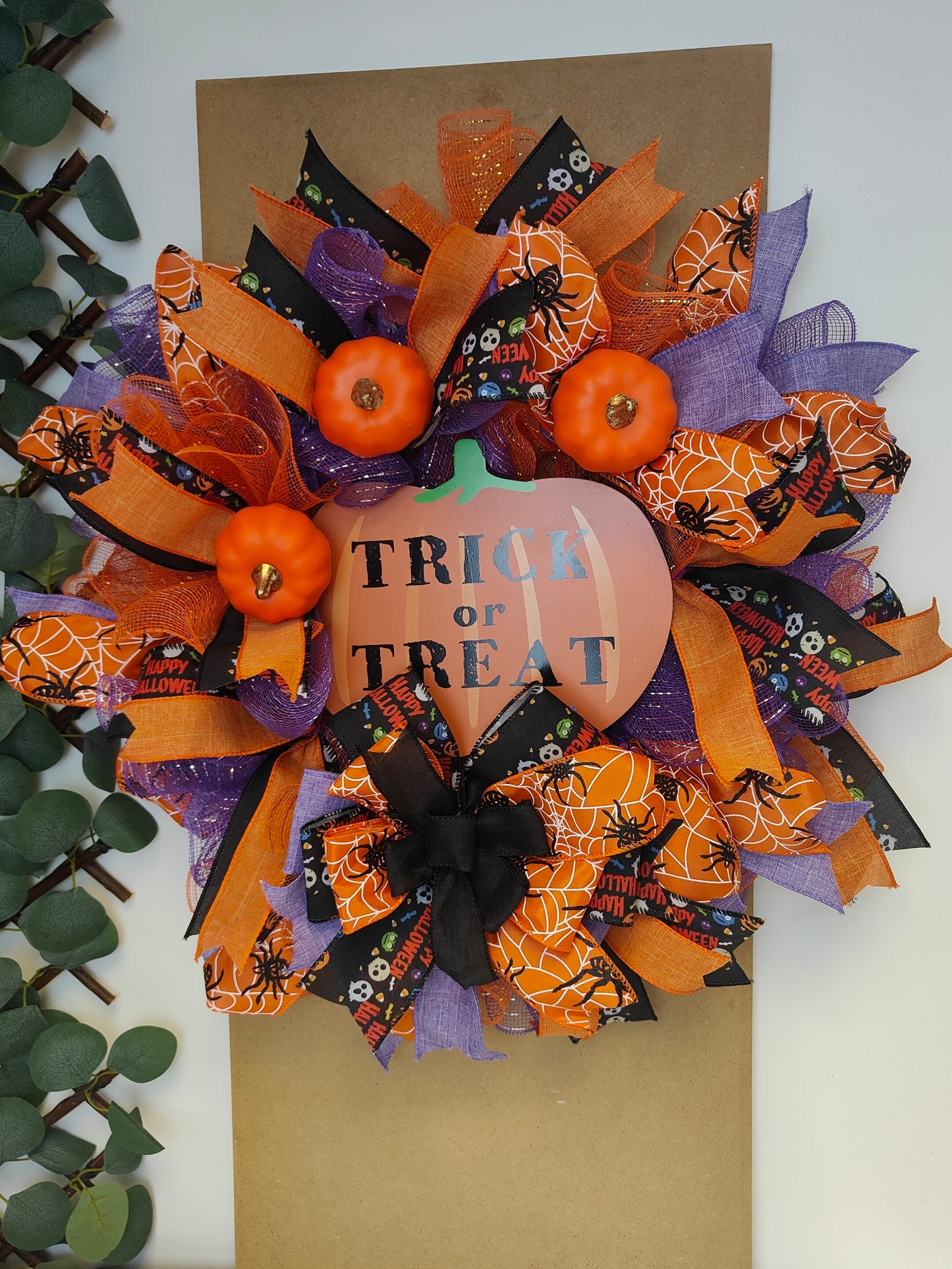 Orange Purple Trick or Treat Halloween Wreath
