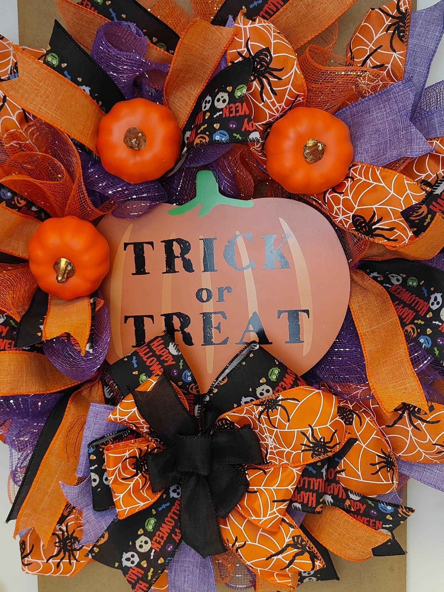 Orange Purple Trick or Treat Halloween Wreath