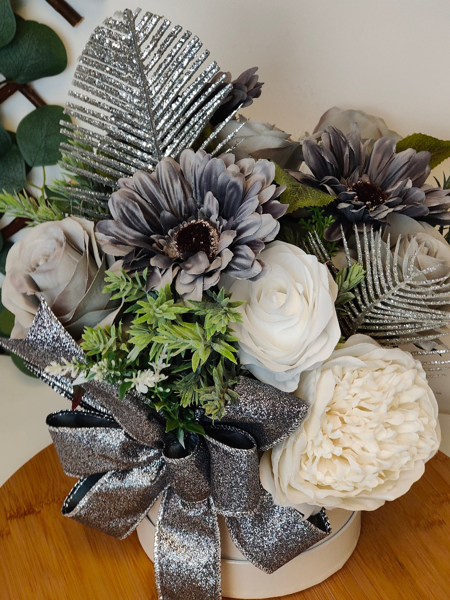 Grey Glitter Artificial Flower Arrangement