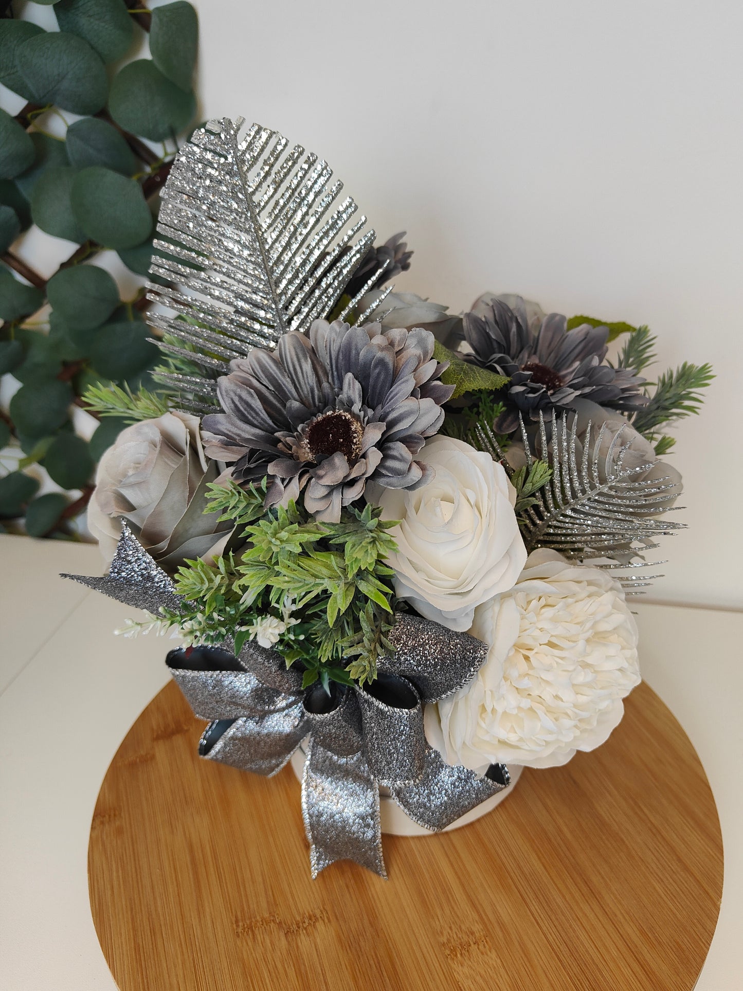Grey Glitter Artificial Flower Arrangement