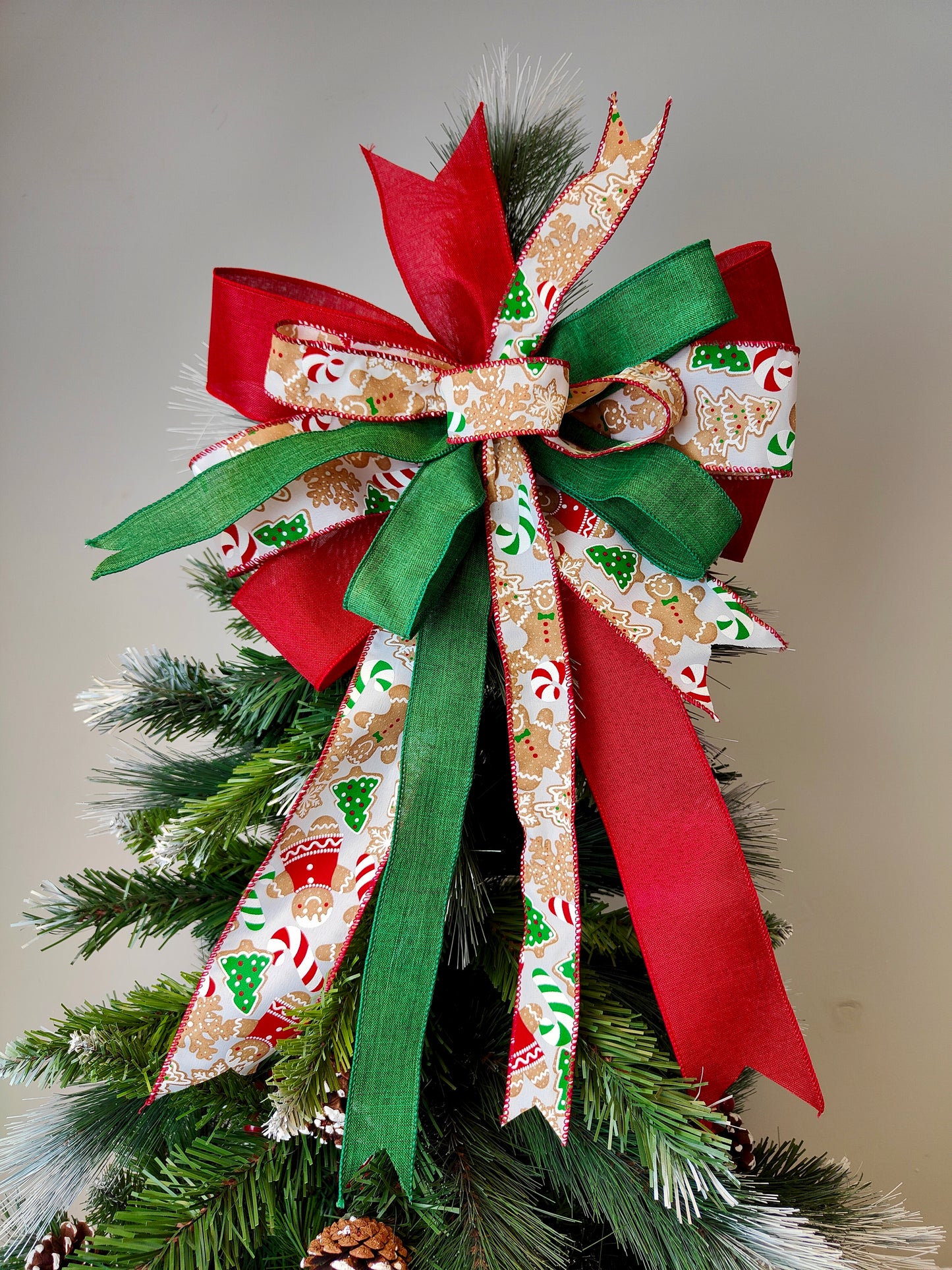 Red Green Gingerbread Man Bow Christmas Topper 14 inch