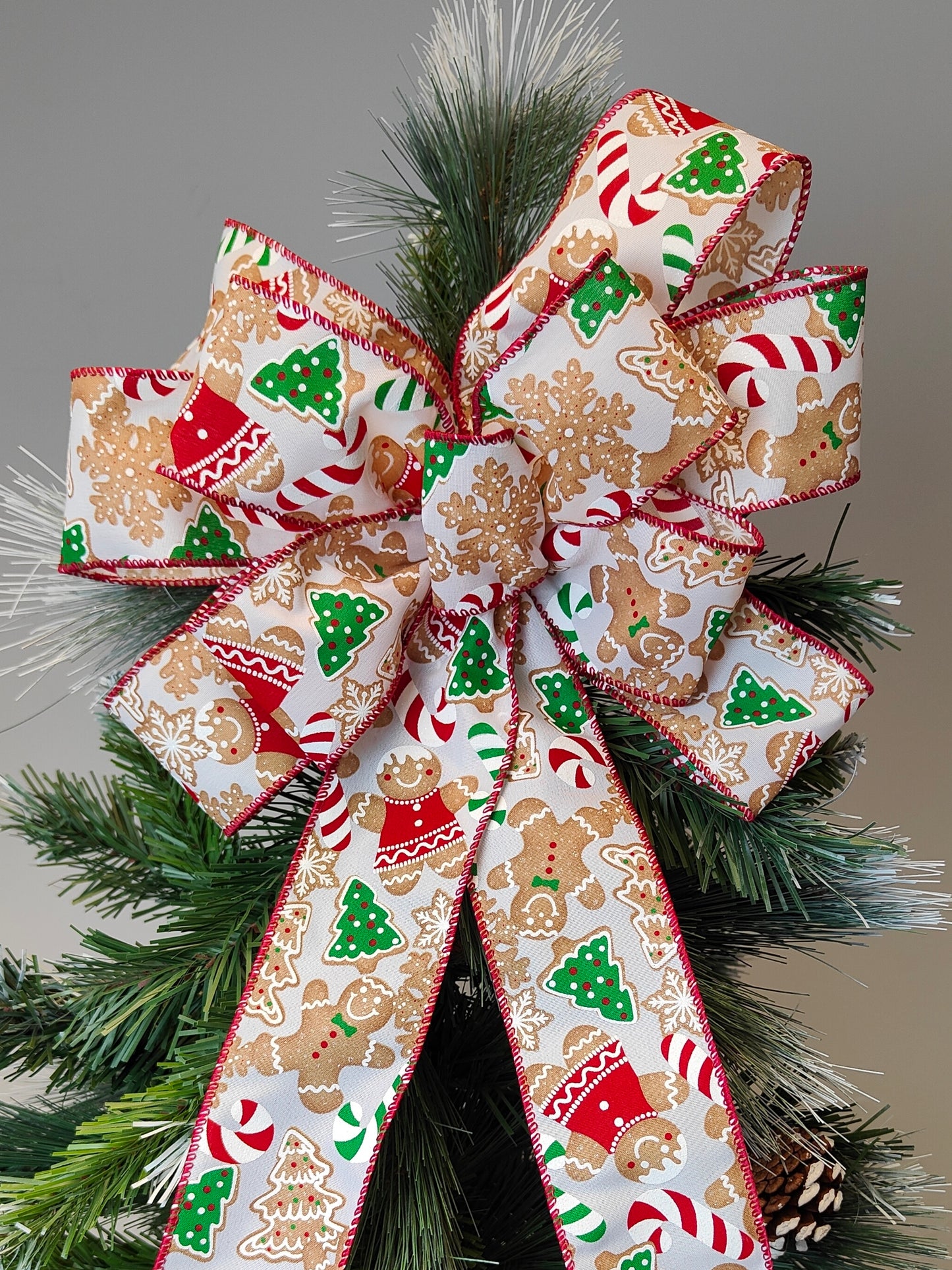 Red White Green Gingerbread Man Bow