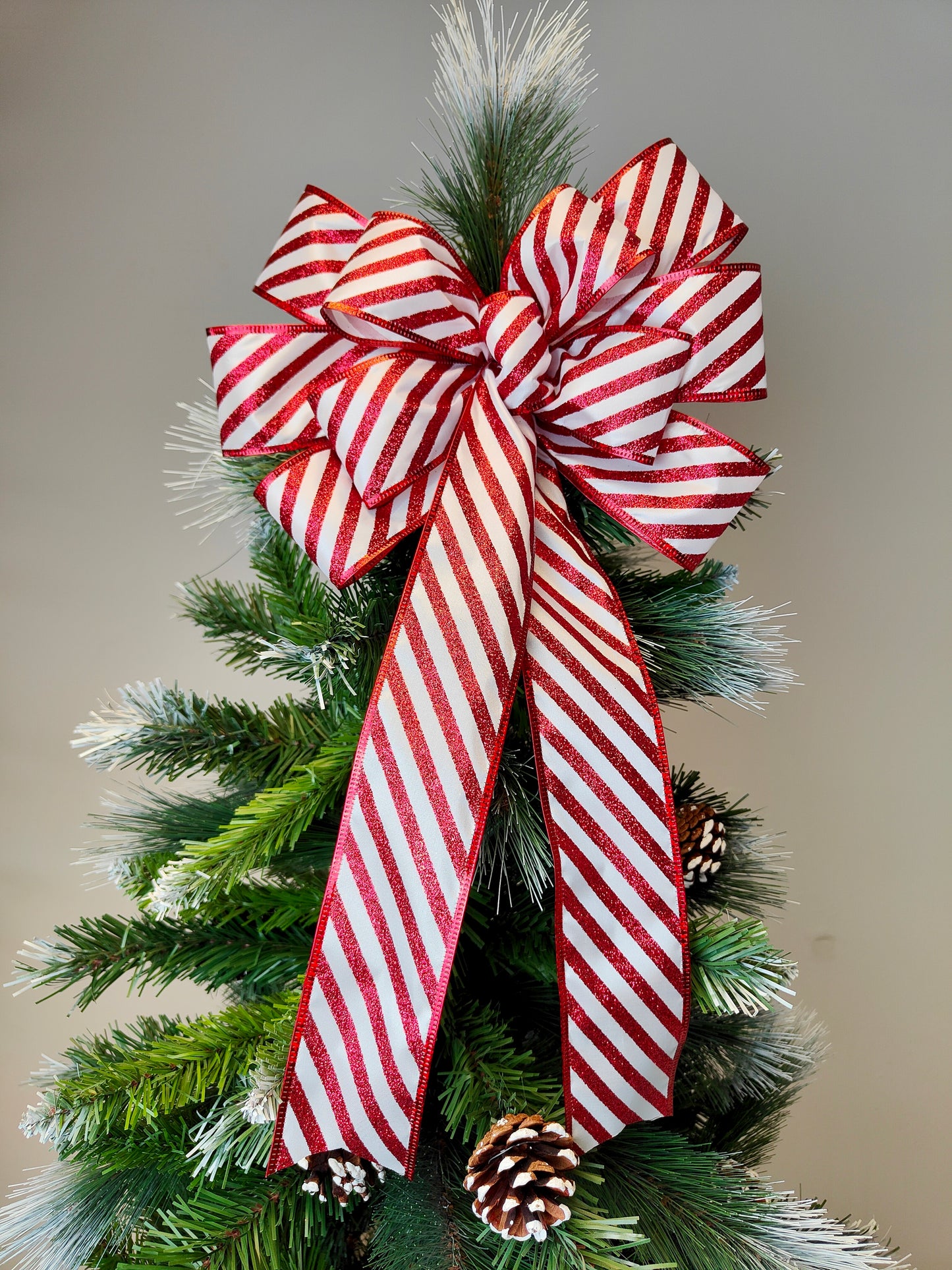 Red White Glitter Candy Cane Stripe Bow 10 inch