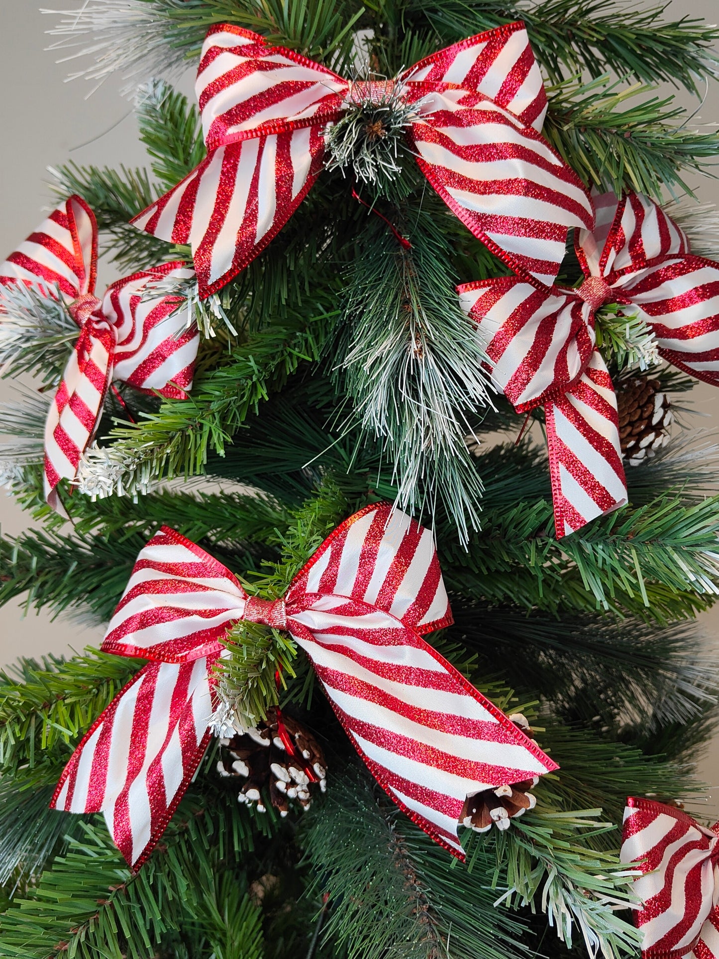 Red White Glitter Candy Cane Peppermint Bows Christmas Pack 6