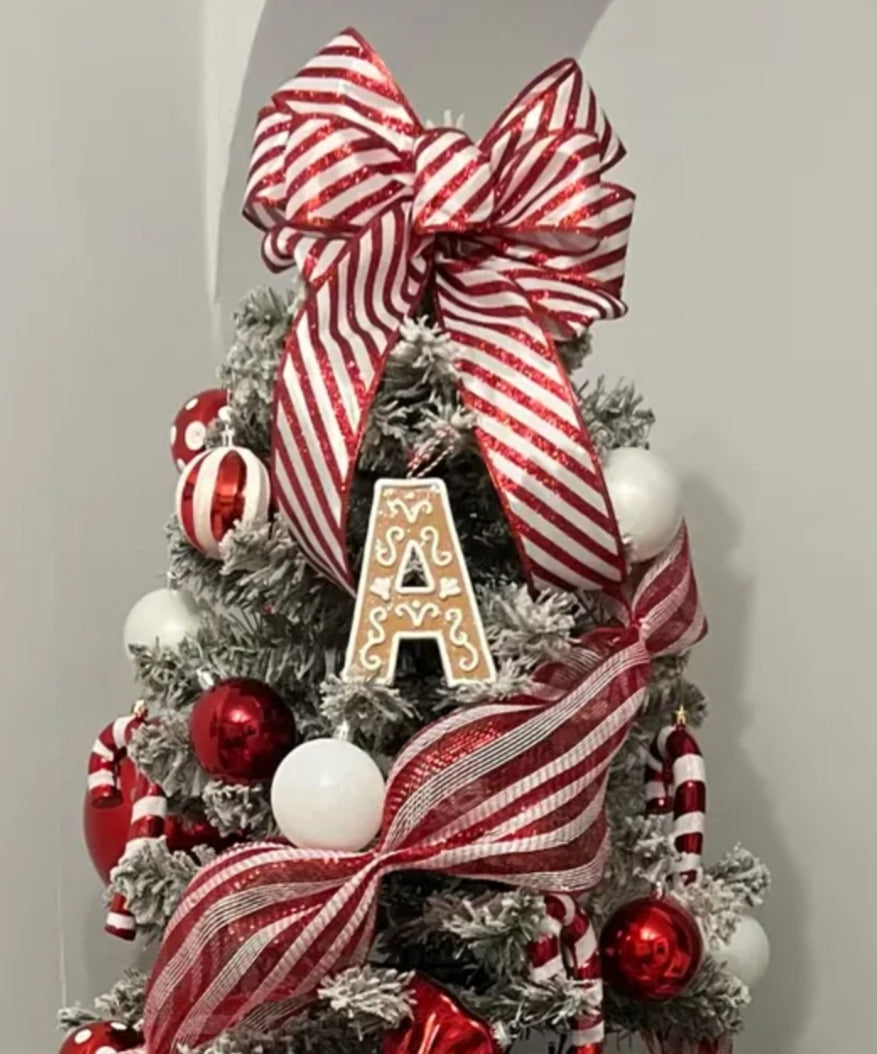 Red White Glitter Candy Cane Stripe Bow 10 inch