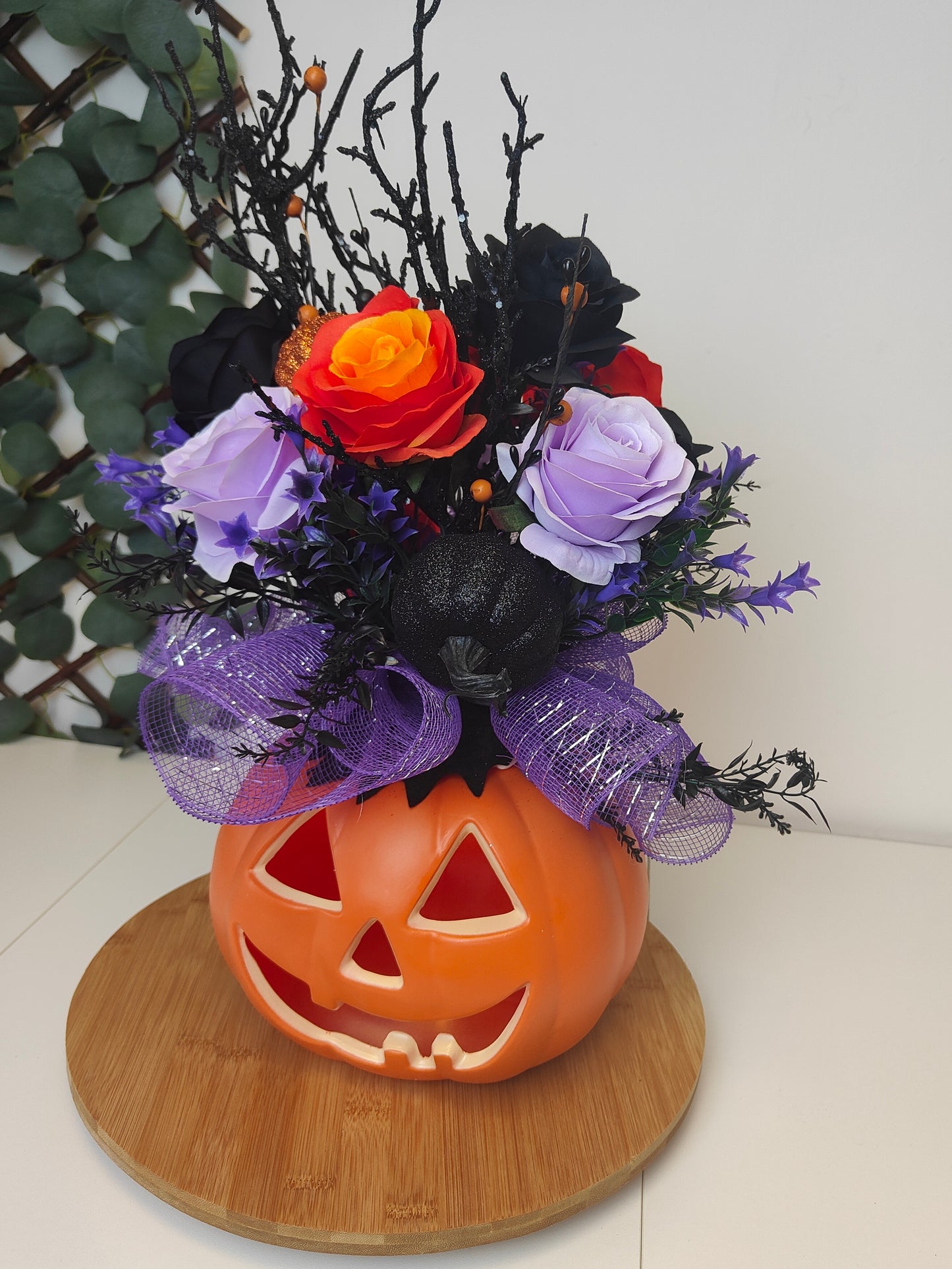 Purple Halloween Pumpkin Artificial Flower Arrangement