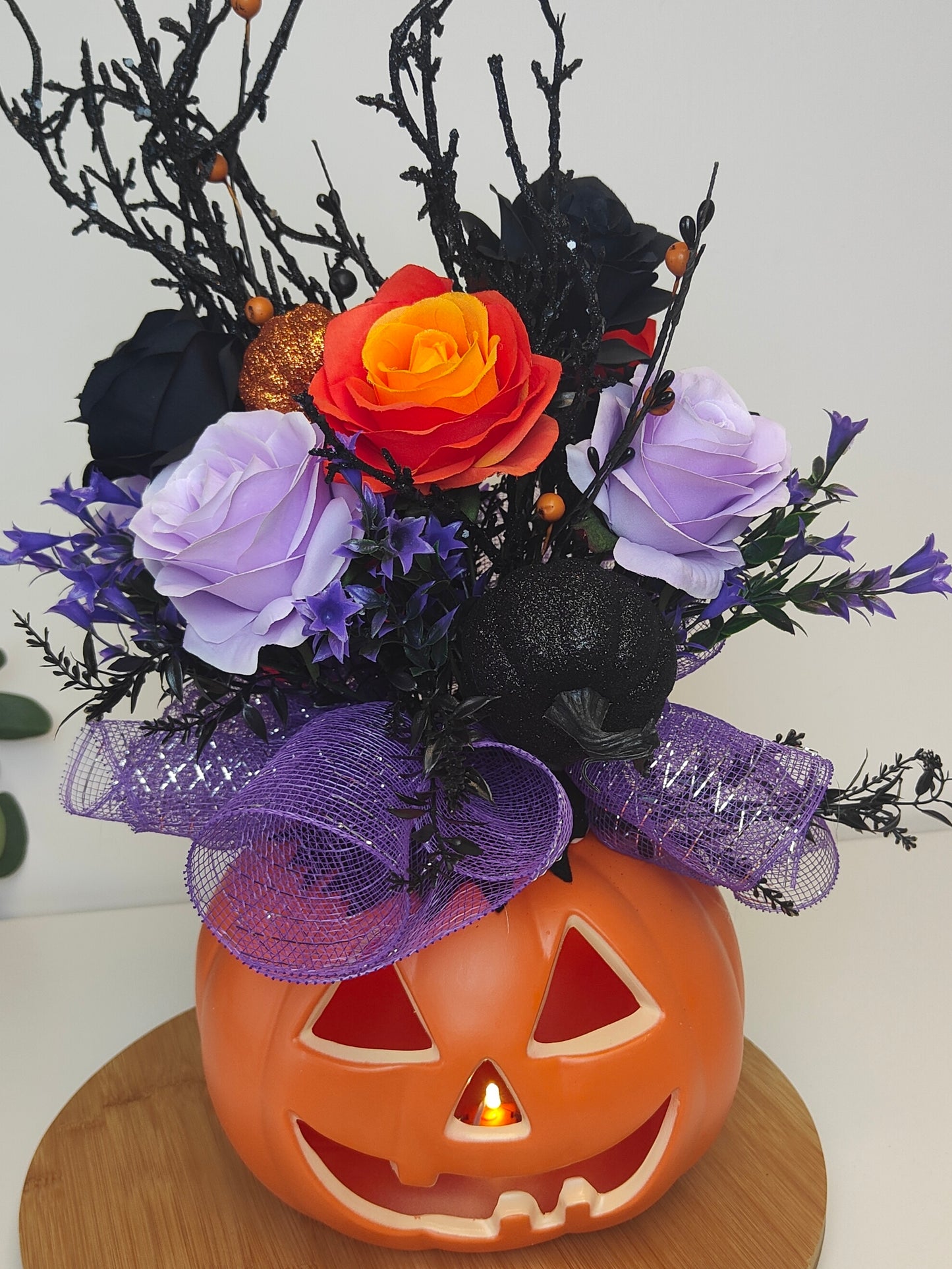 Purple Halloween Pumpkin Artificial Flower Arrangement