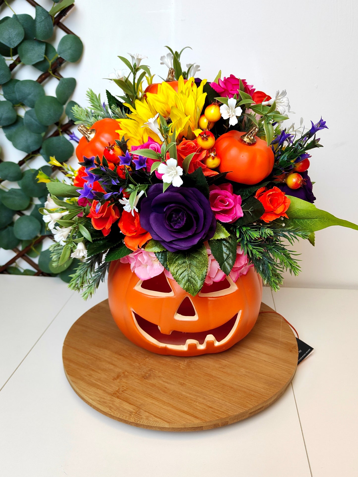 Bright Pink Orange Pumpkin Artificial Flower Arrangement