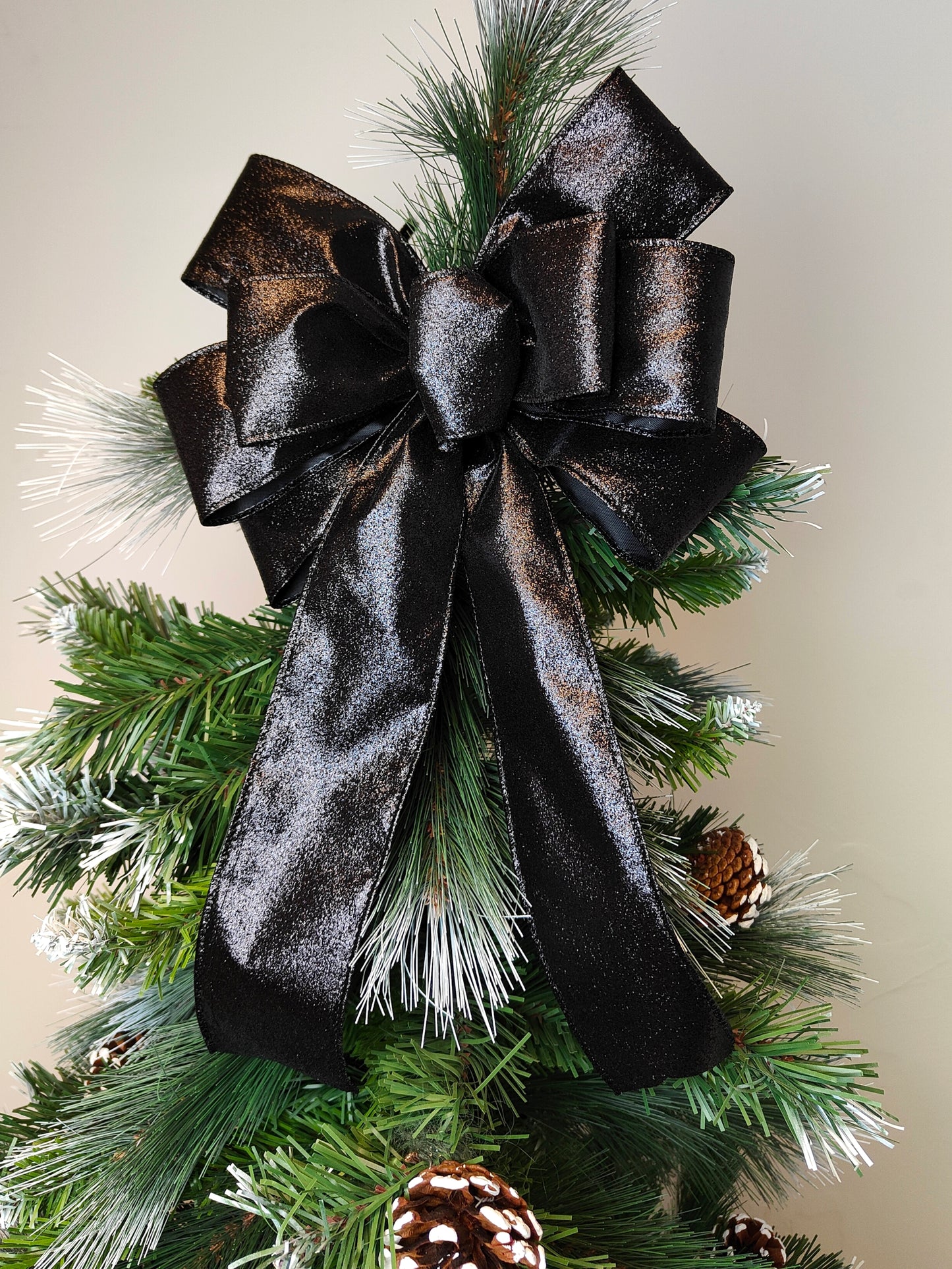 Black Glitter Christmas Bow 10 inch