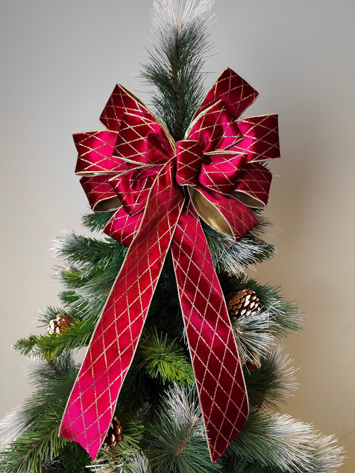 Deluxe Harlequin Glitter Velvet Bow Burgundy Gold