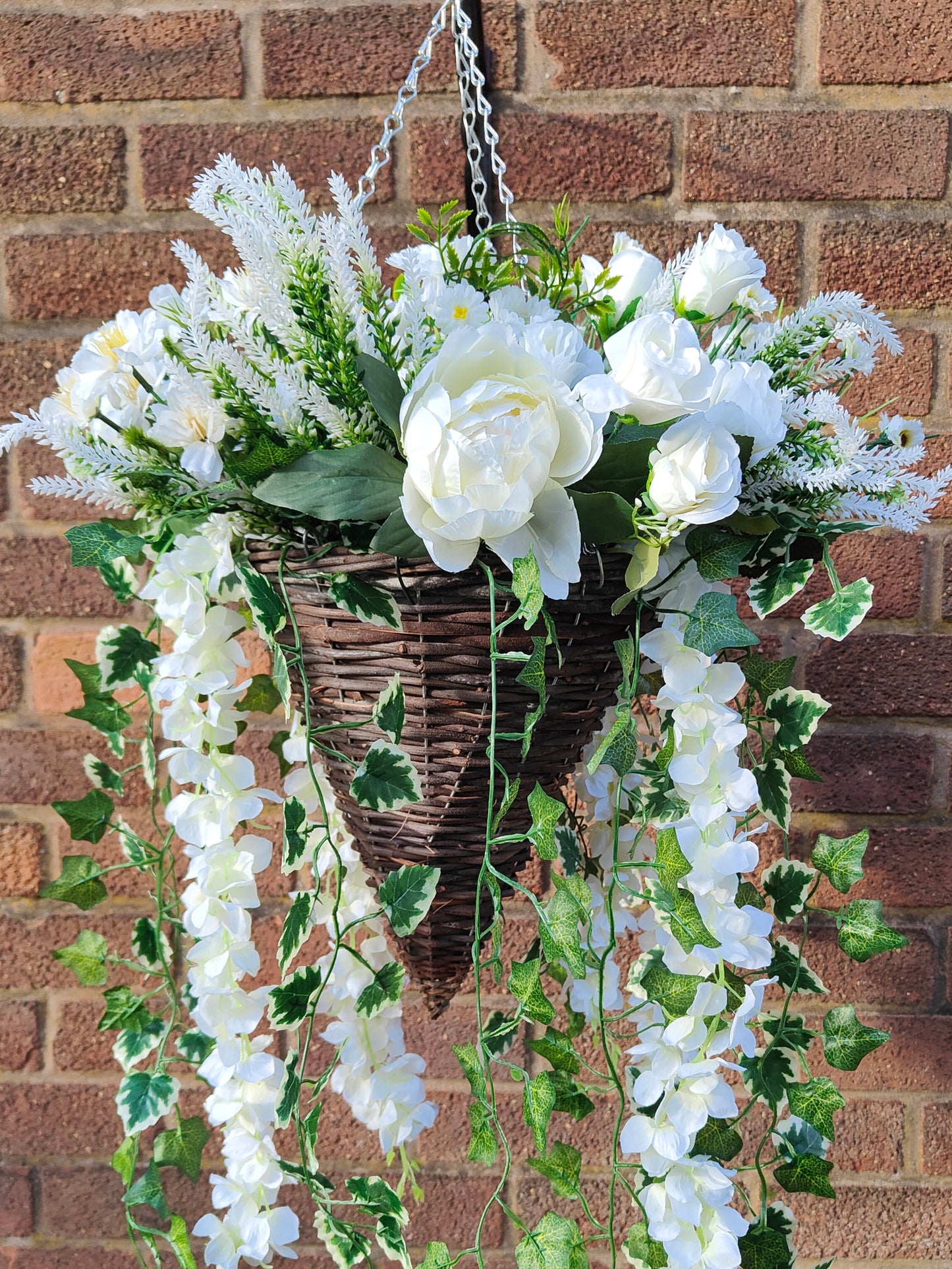 Deluxe Natural Artificial Flower Hanging Basket 12 inch