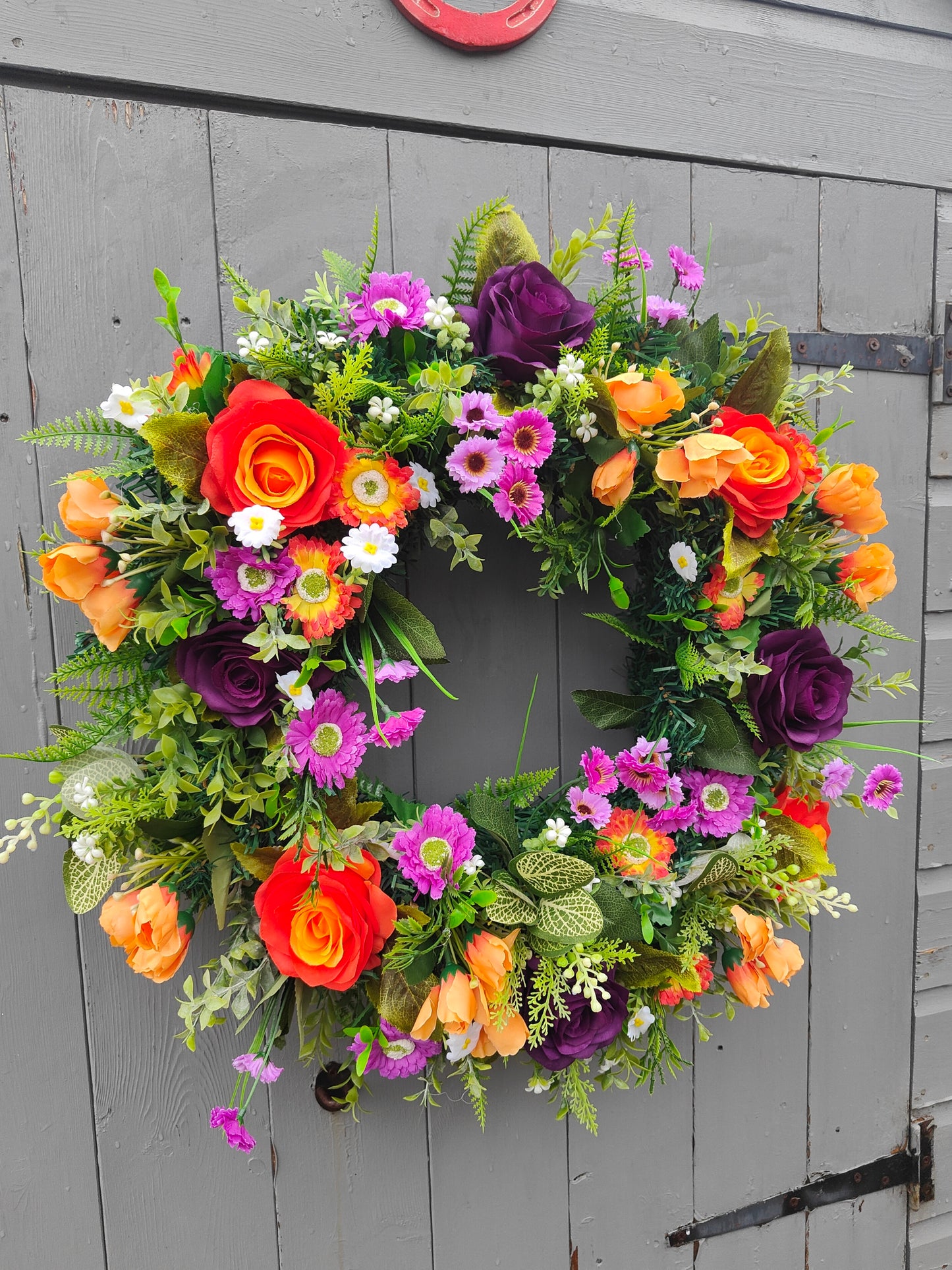 Orange Purple Artificial Flower Wreath