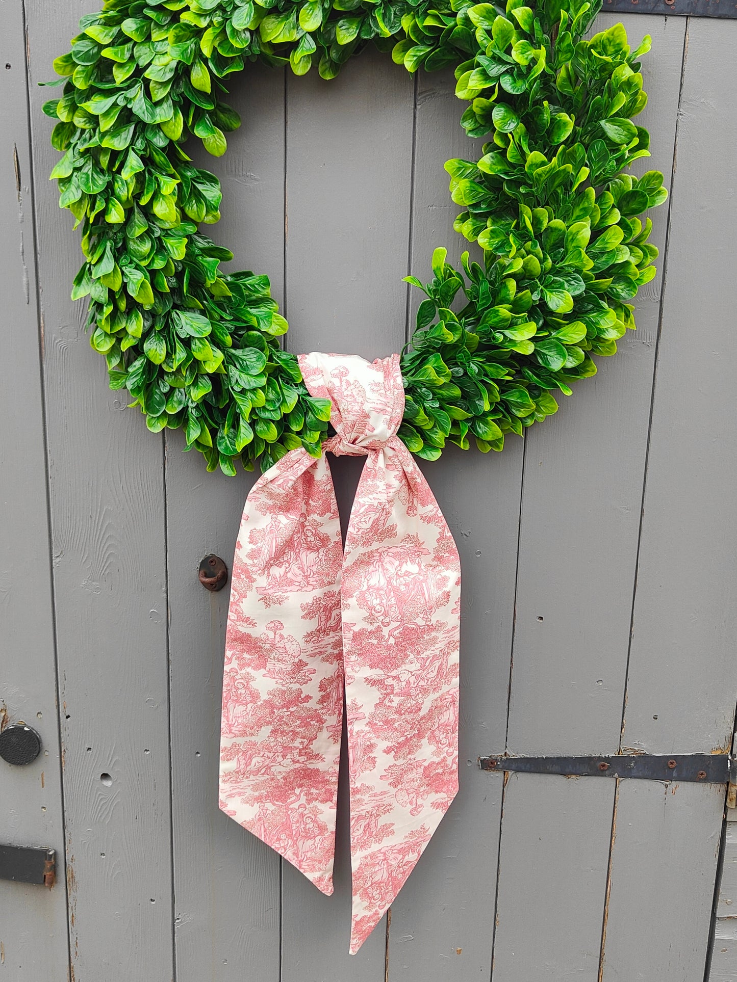 Pink Toile de Jouy Wreath Sash – Elegant Front Door Decor
