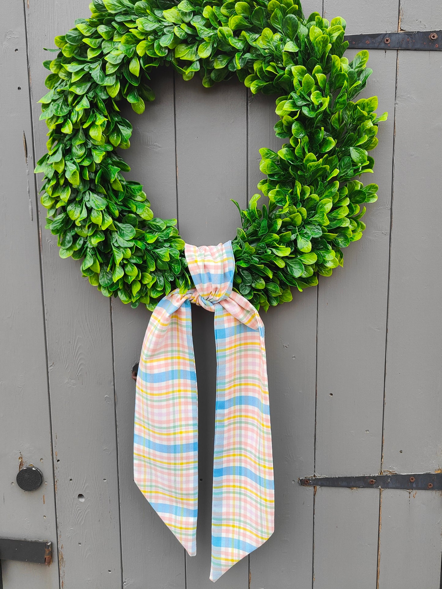 Pastel Pink Plaid Spring Wreath Sash – Spring Front Door Decor