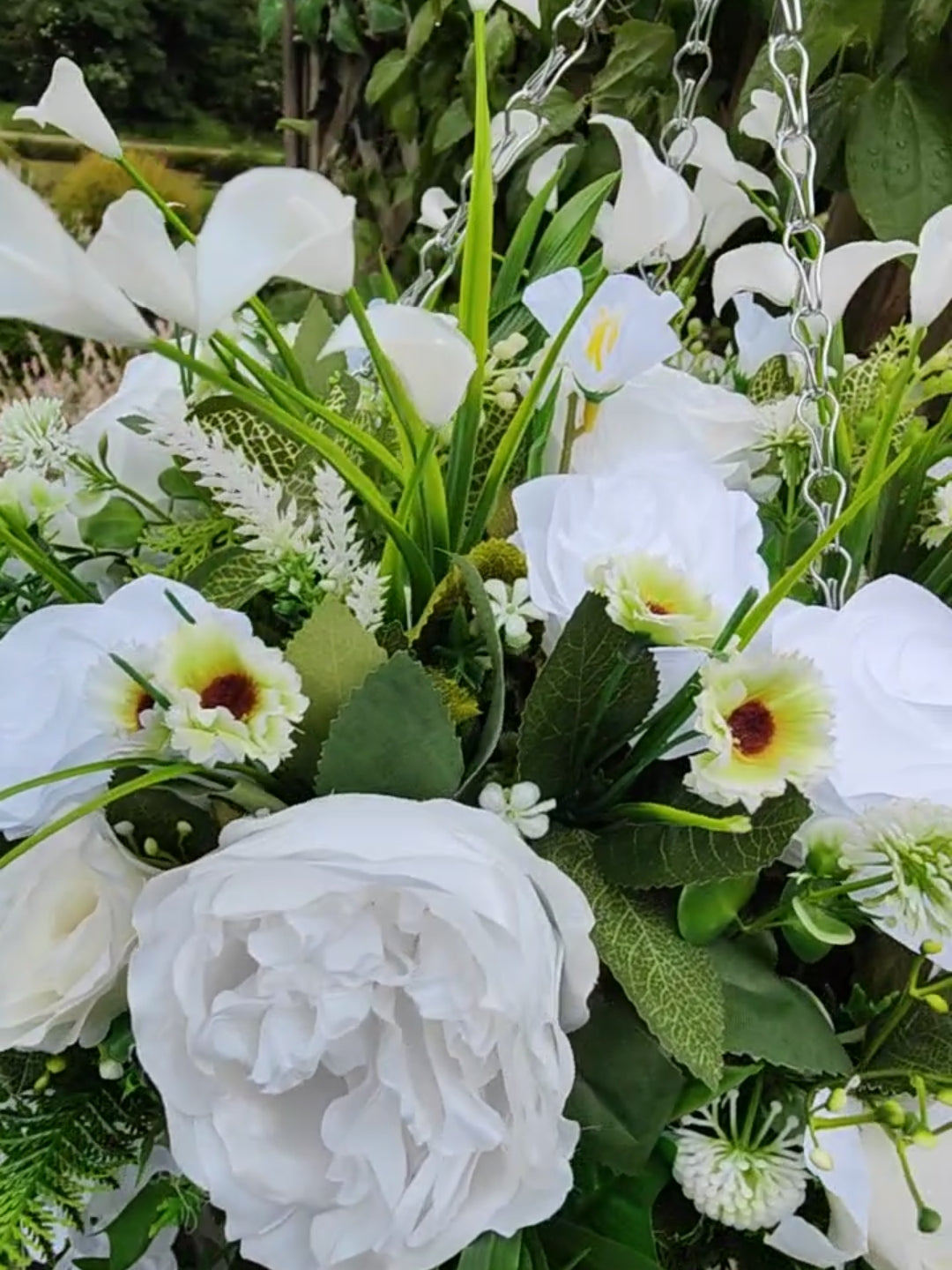 Neutral White Artificial Flower Hanging Basket 12 inch