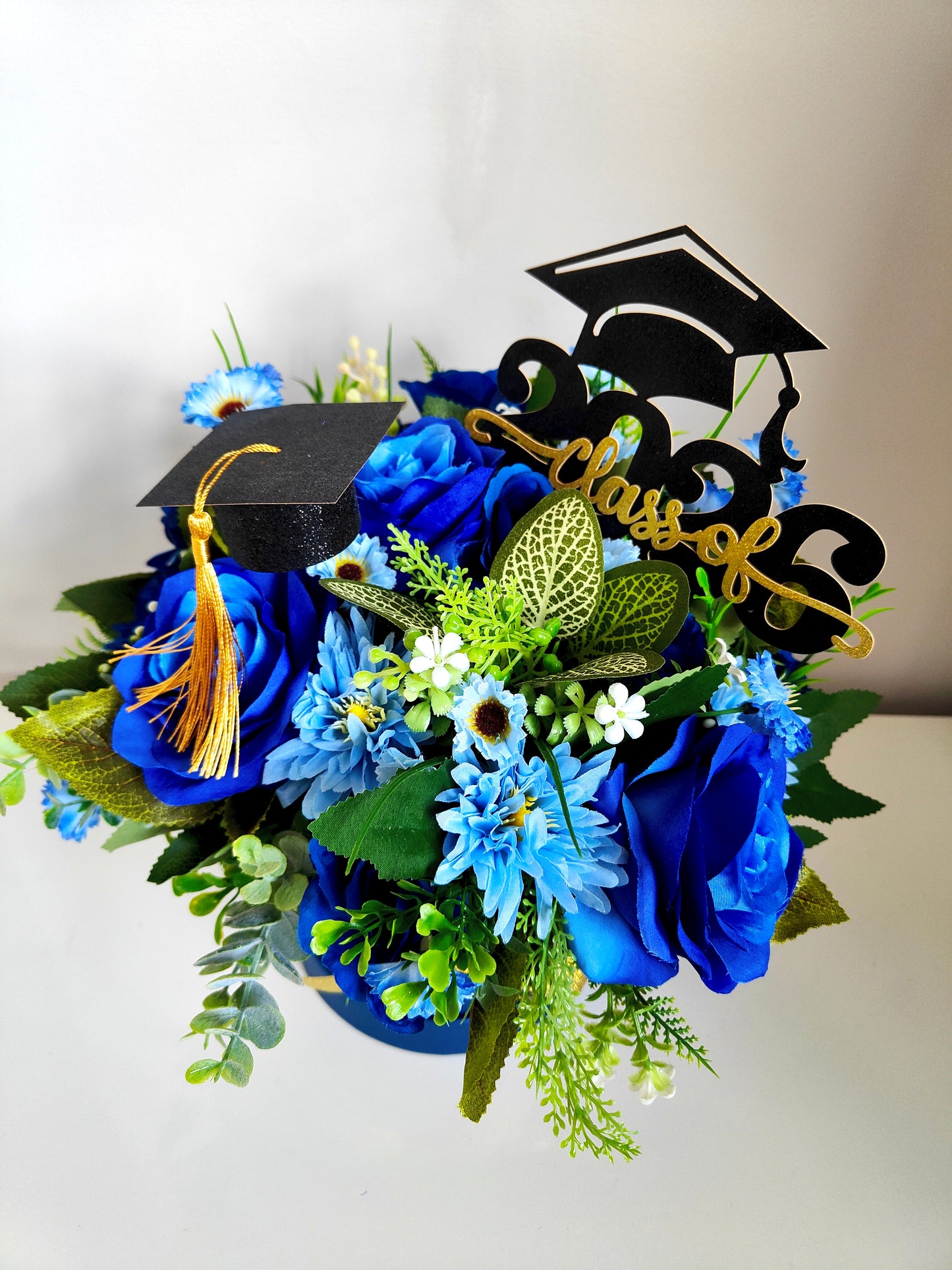 Blue Artificial Flower Graduation Small Hat Box Gift 2026 – Class of 2026