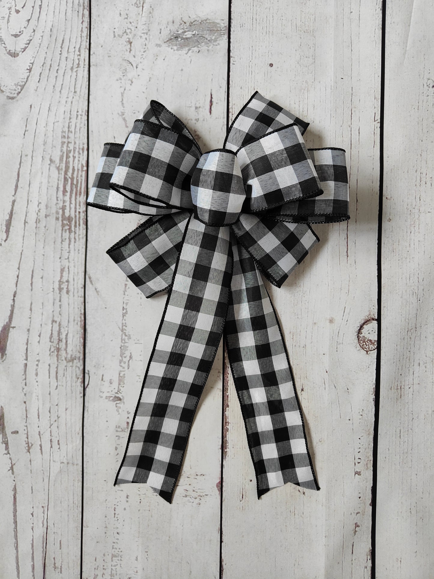 Black White Plaid Check Bow 10 inch