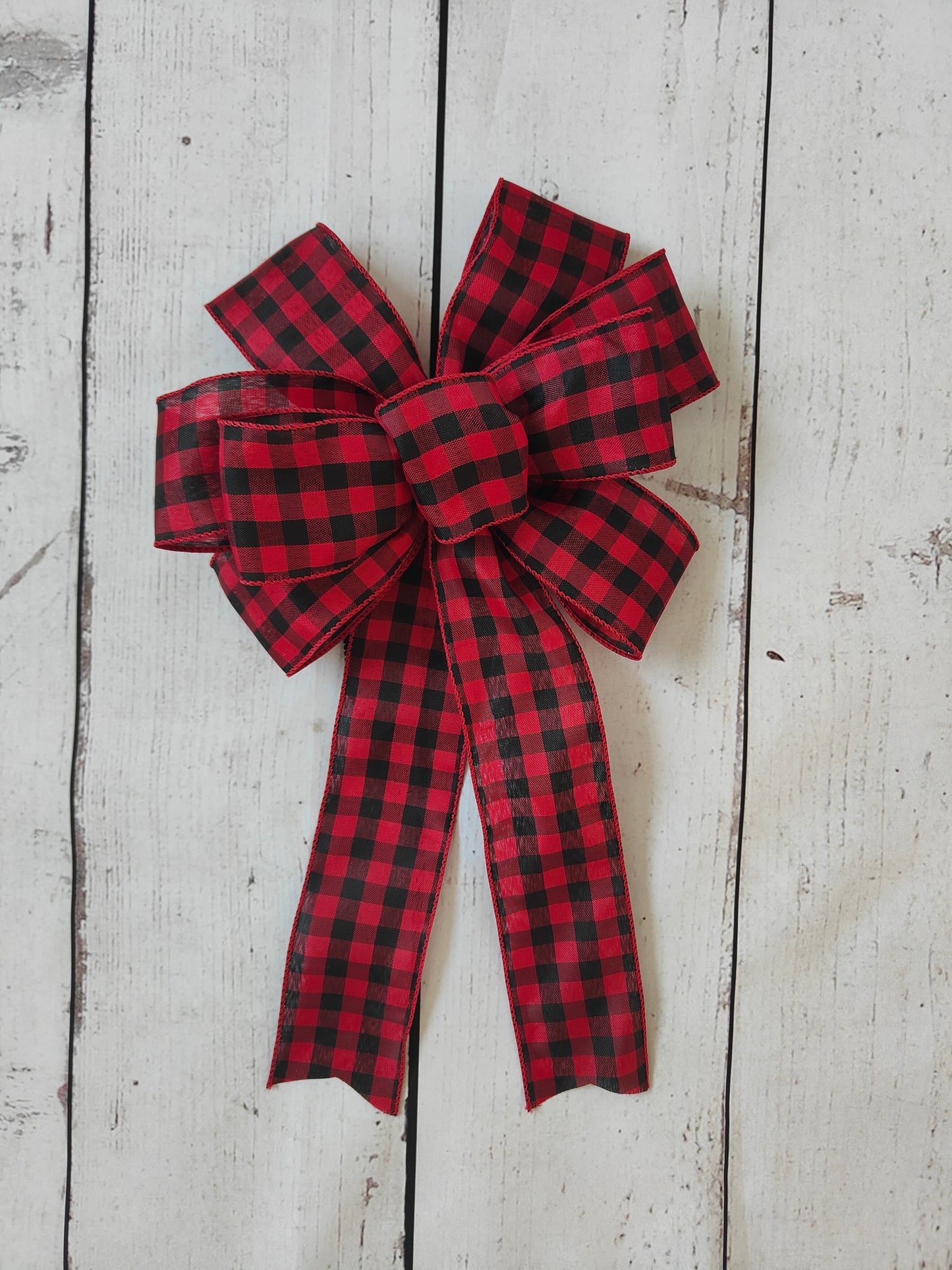 Red Black Check Plaid Bow 10 inch