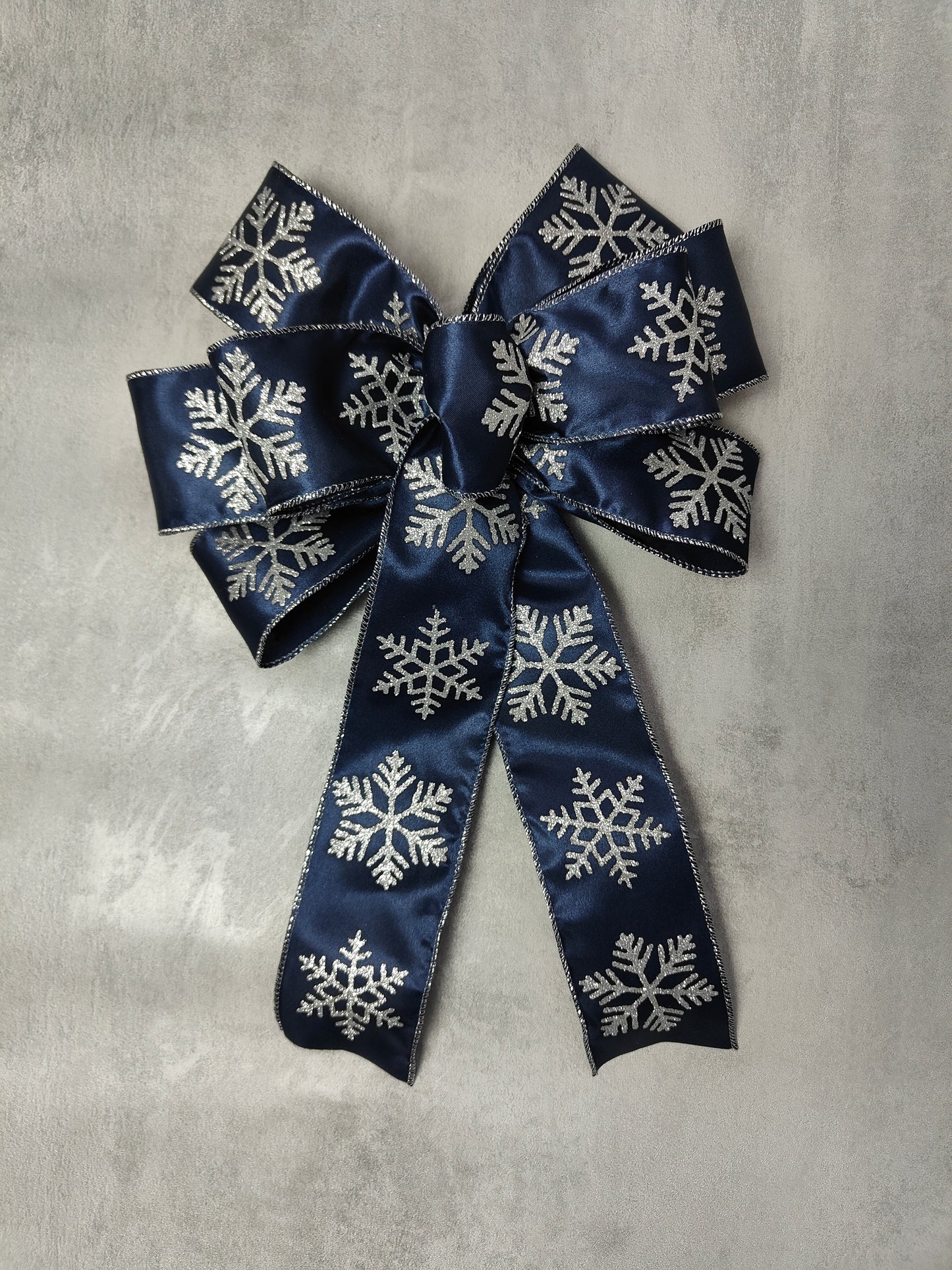 Navy Blue Silver Snowflake Christmas Bow 10 inch