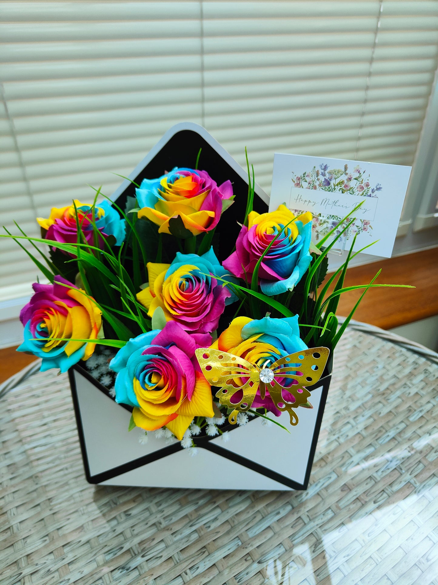 Rainbow roses artificial bouquet