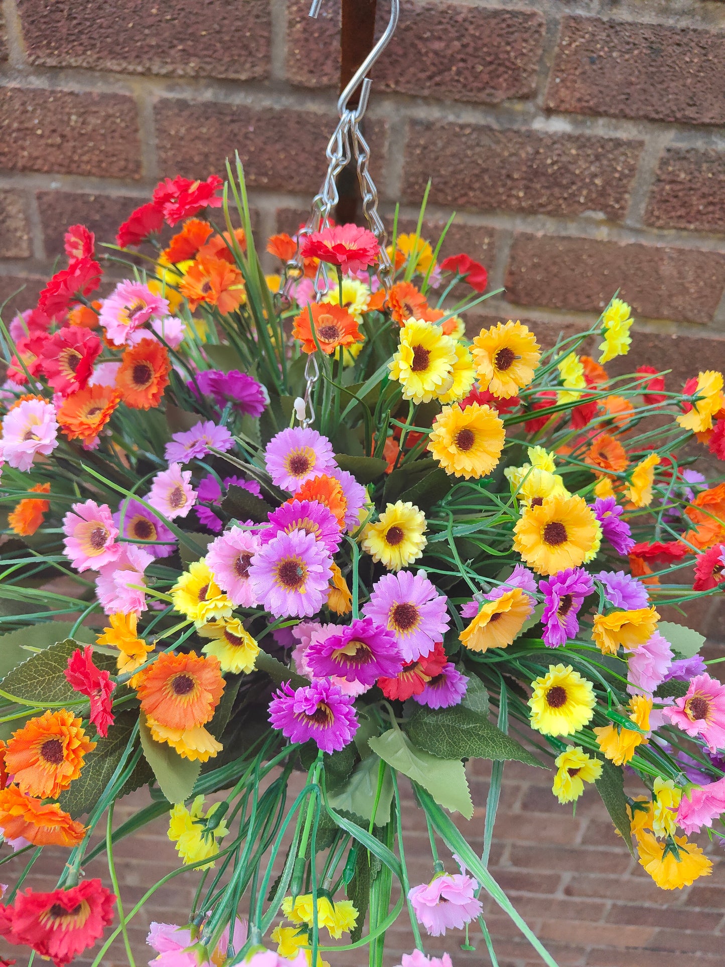 Rainbow Daisy Artificial flower hanging basket