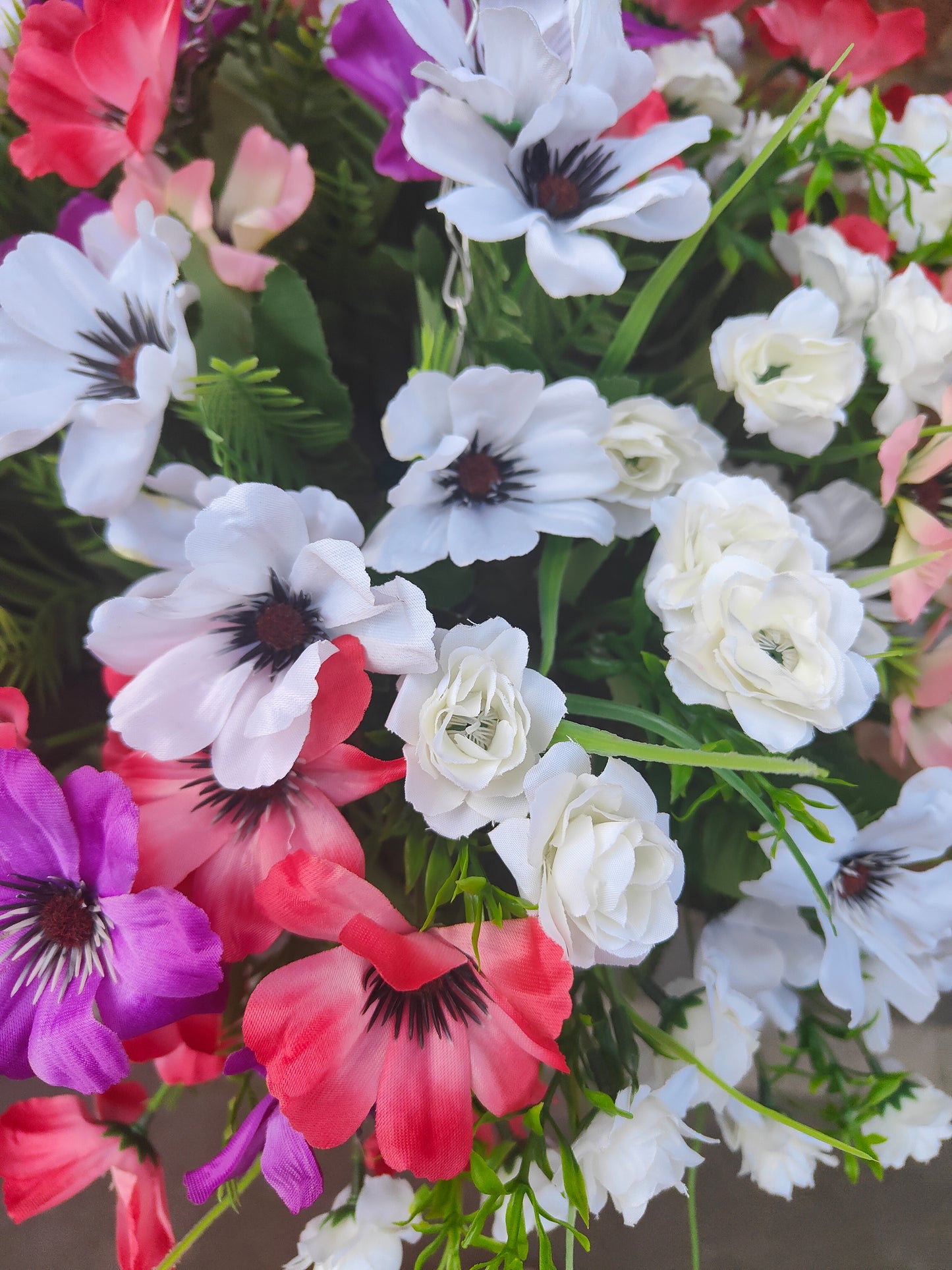 Artificial poppy flower hanging basket fake flowers
