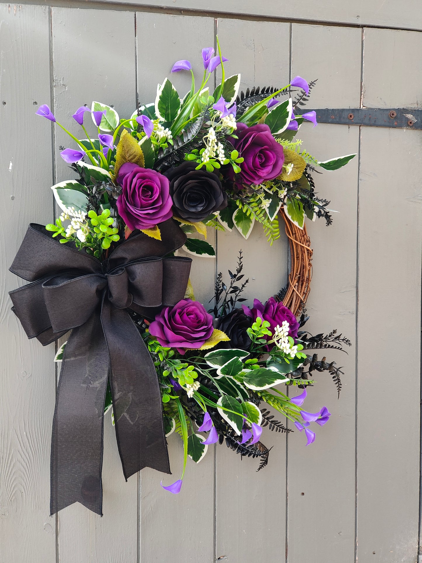 Witchy Black Purple Artificial Flower Wreath
