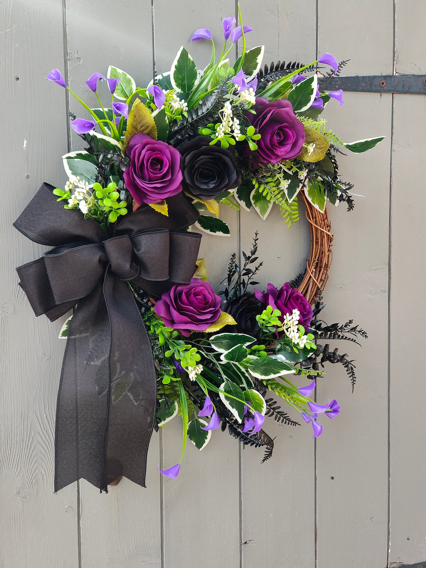 Witchy Black Purple Artificial Flower Wreath