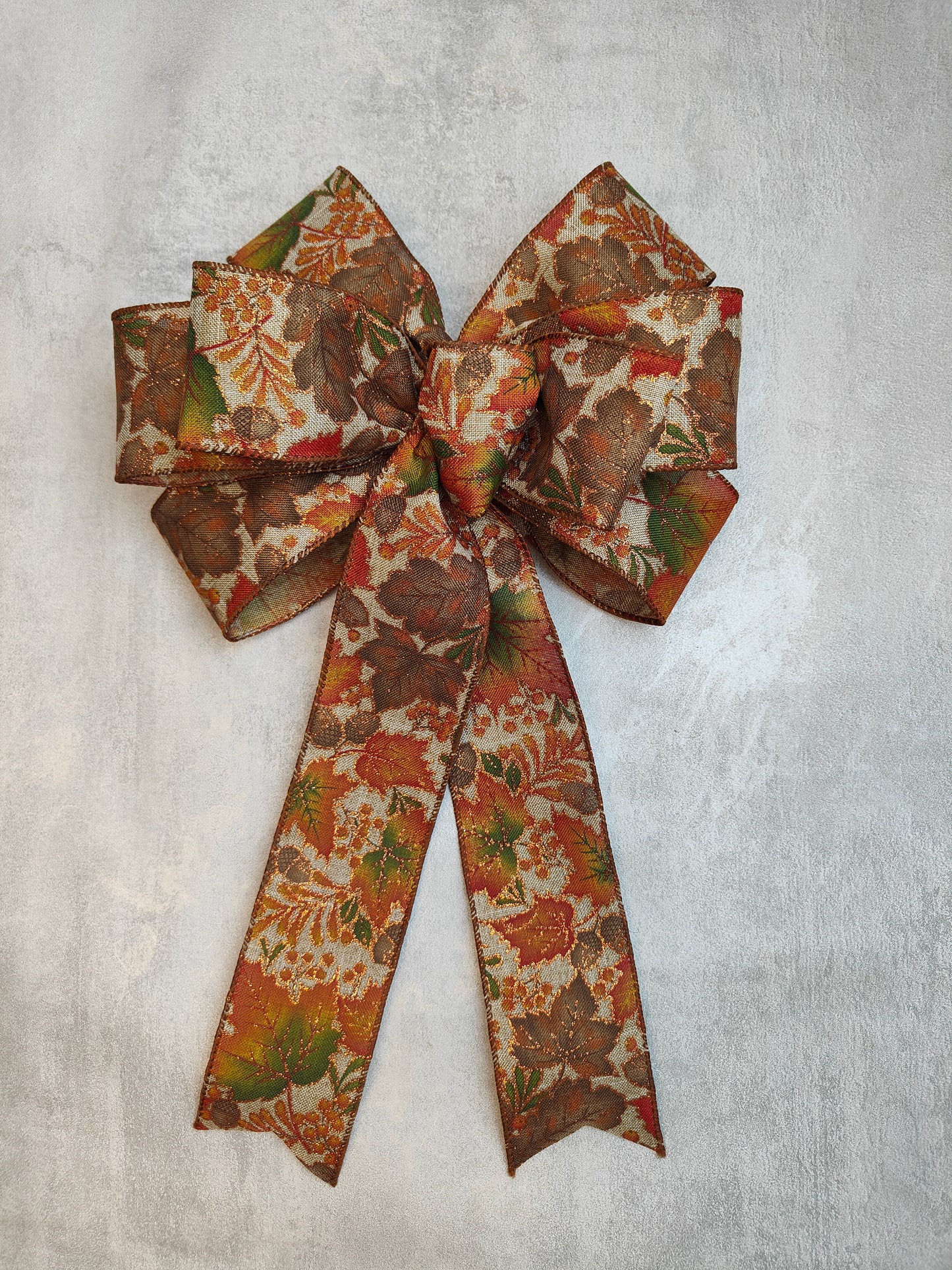 Brown Orange Autumn Leaves Bow 10 inch With Tails