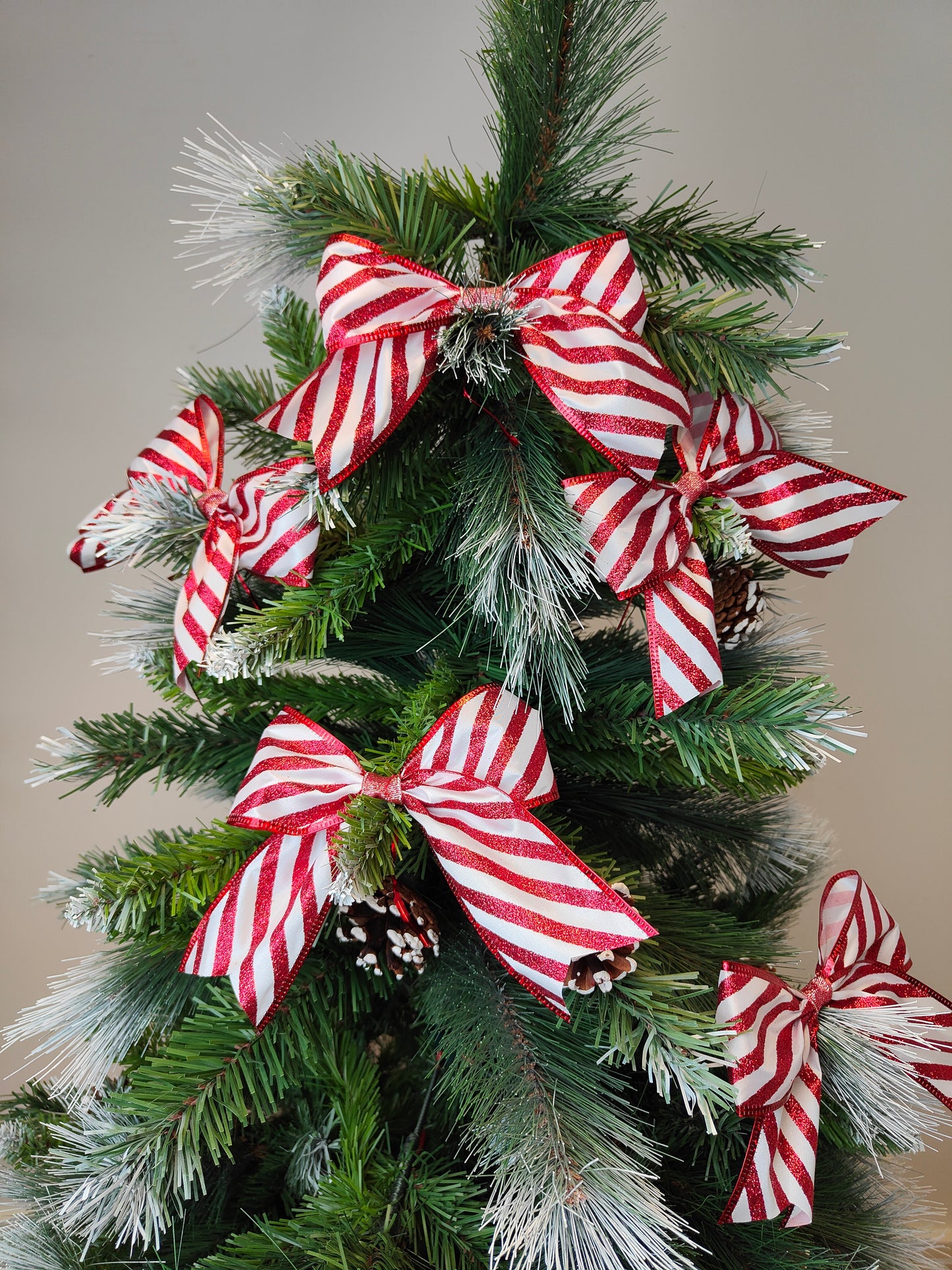 Red White Glitter Candy Cane Peppermint Bows Christmas Pack 6