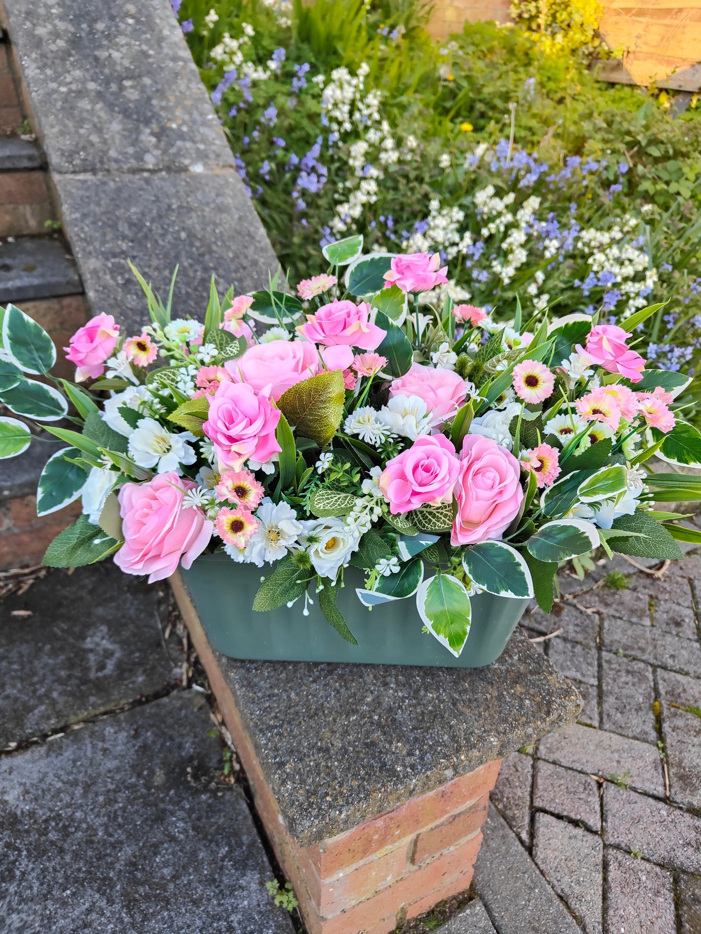 Artificial Flower Box – Pink & White Fence/Balcony Planter