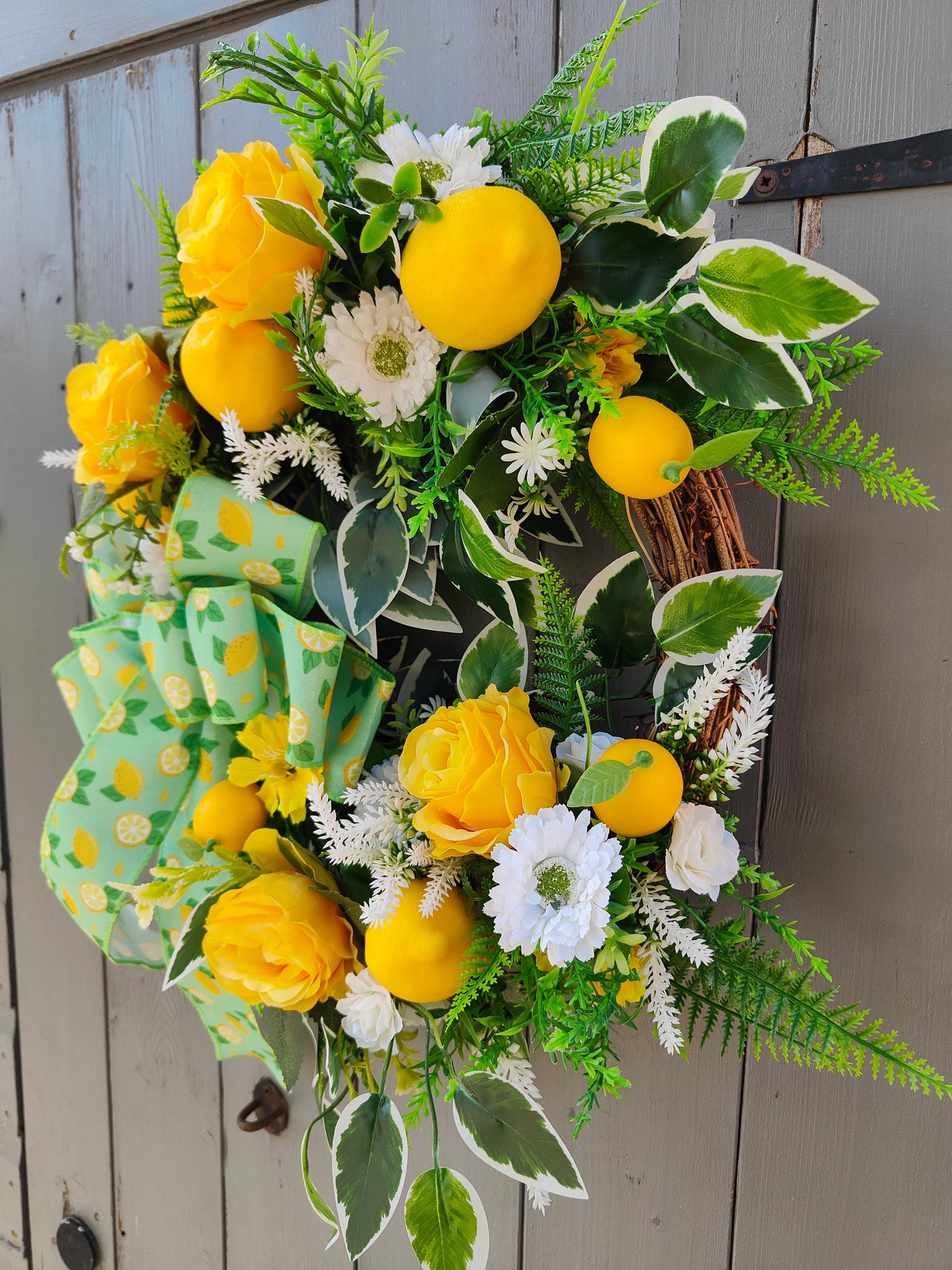 Lemon Artificial Flower Wreath – Summer Front Door Decor | Farmhouse Citrus Wreath