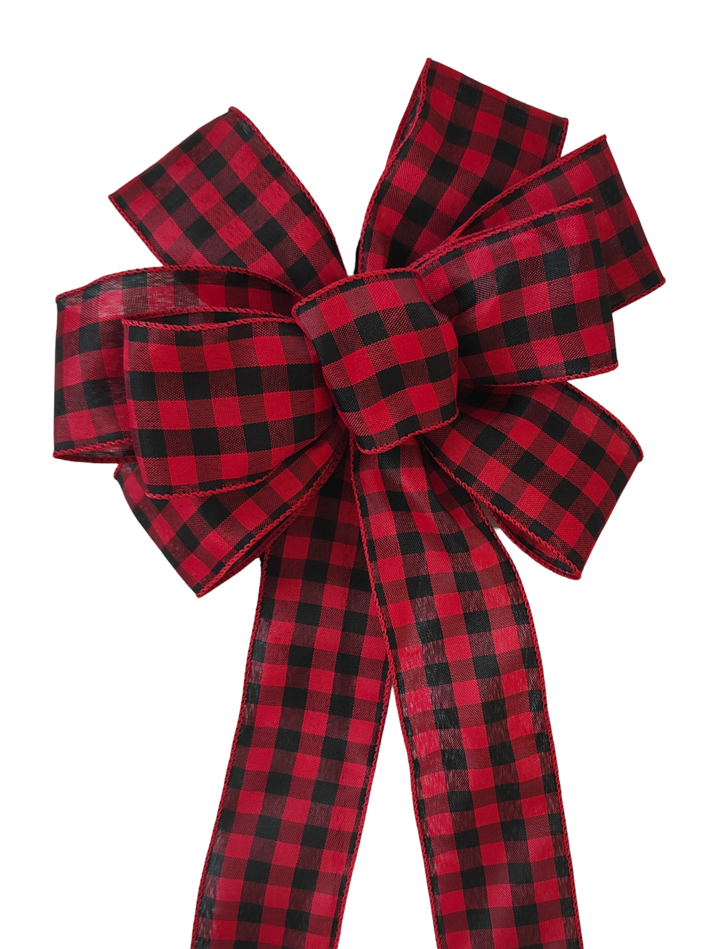 Red Black Check Plaid Bow 10 inch