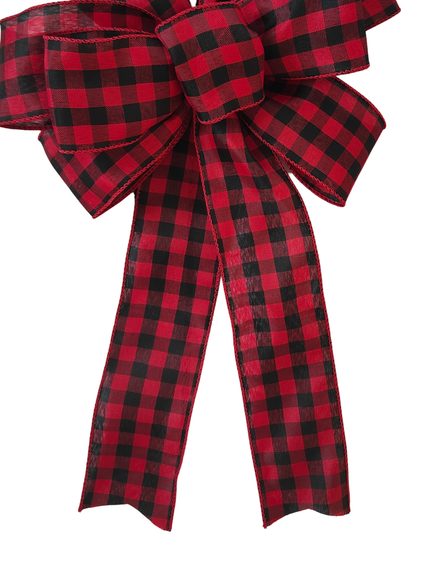 Red Black Check Plaid Bow 10 inch